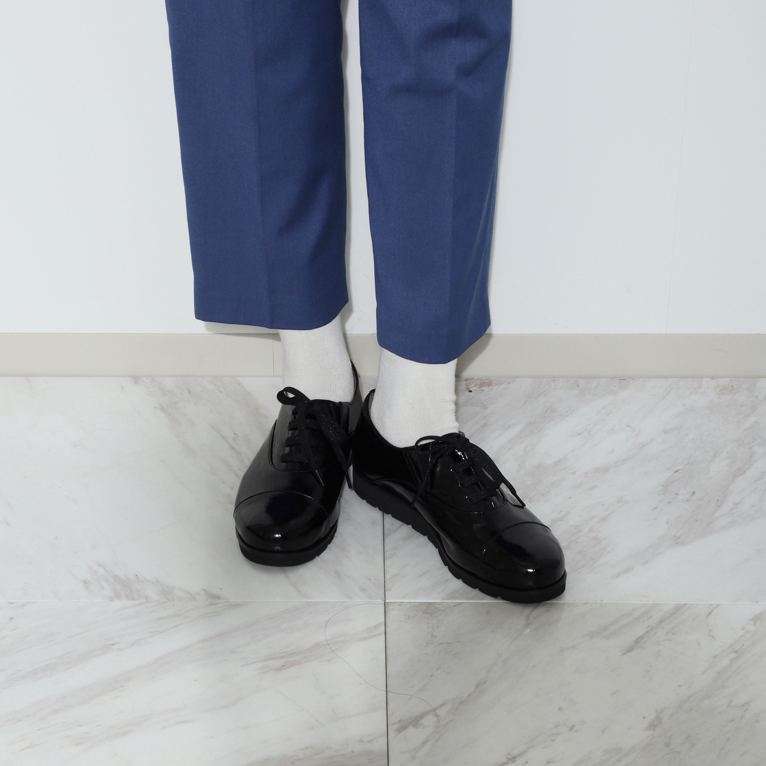 ミスキョウコ 日本製 牛革ソフトエナメル レースアップ 軽量トラッドシューズ