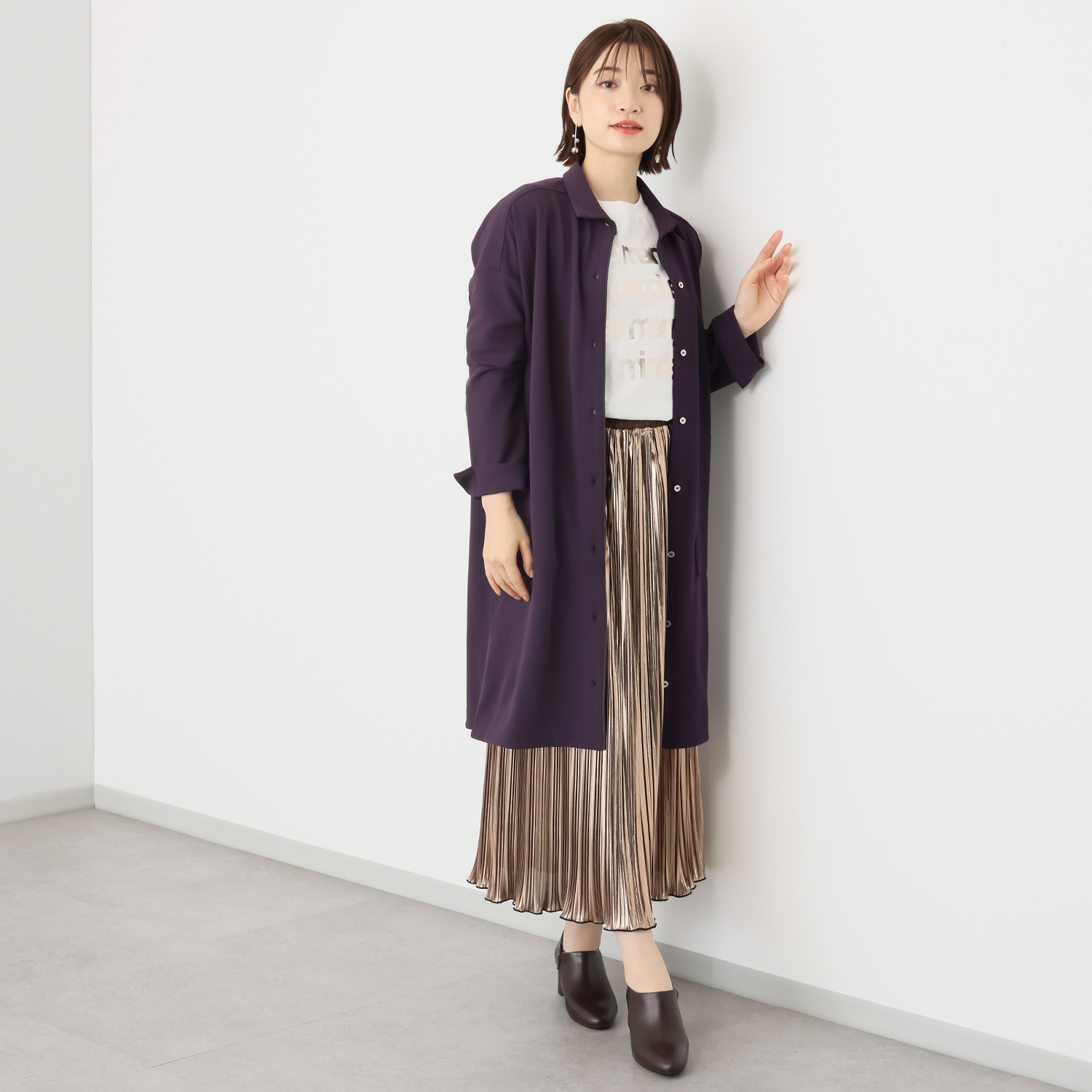 フーア ボタンアクセント グログラントリミング シャツコート