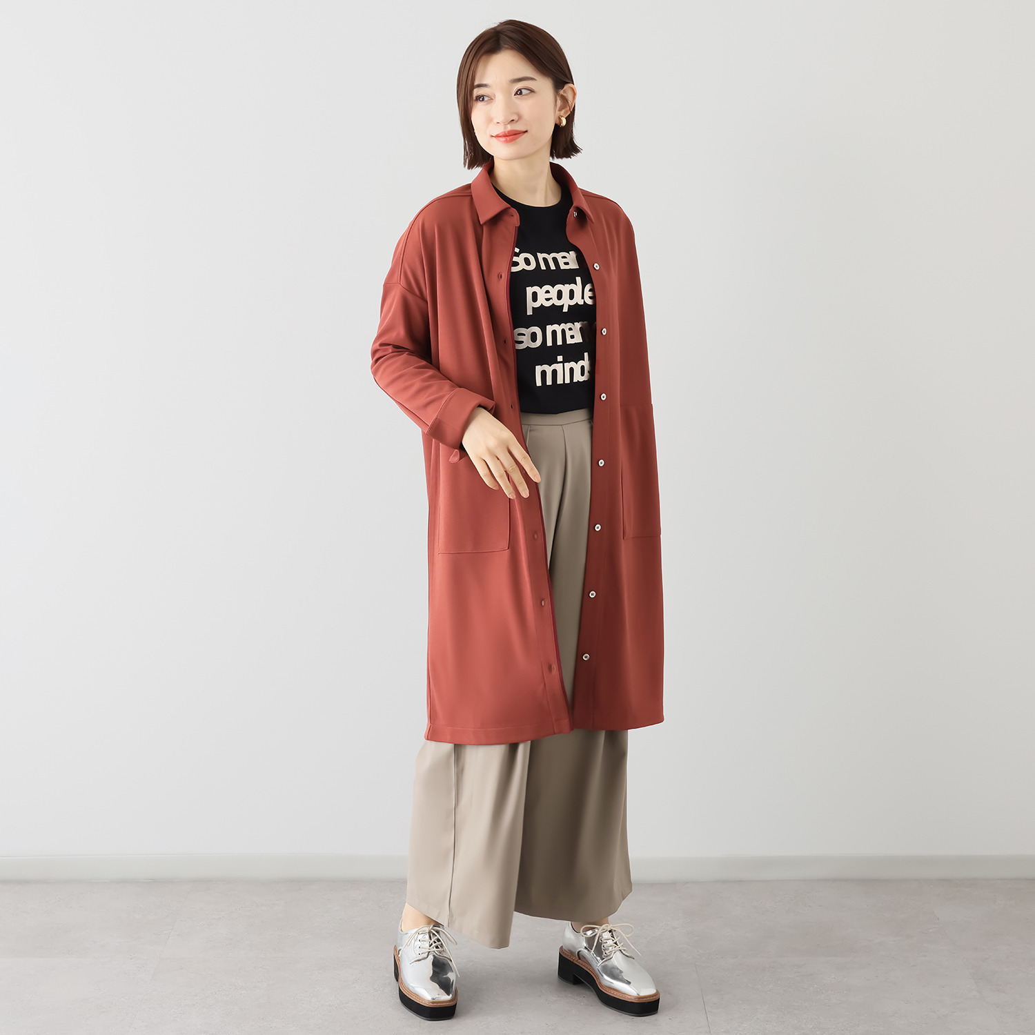 フーア ボタンアクセント グログラントリミング シャツコート