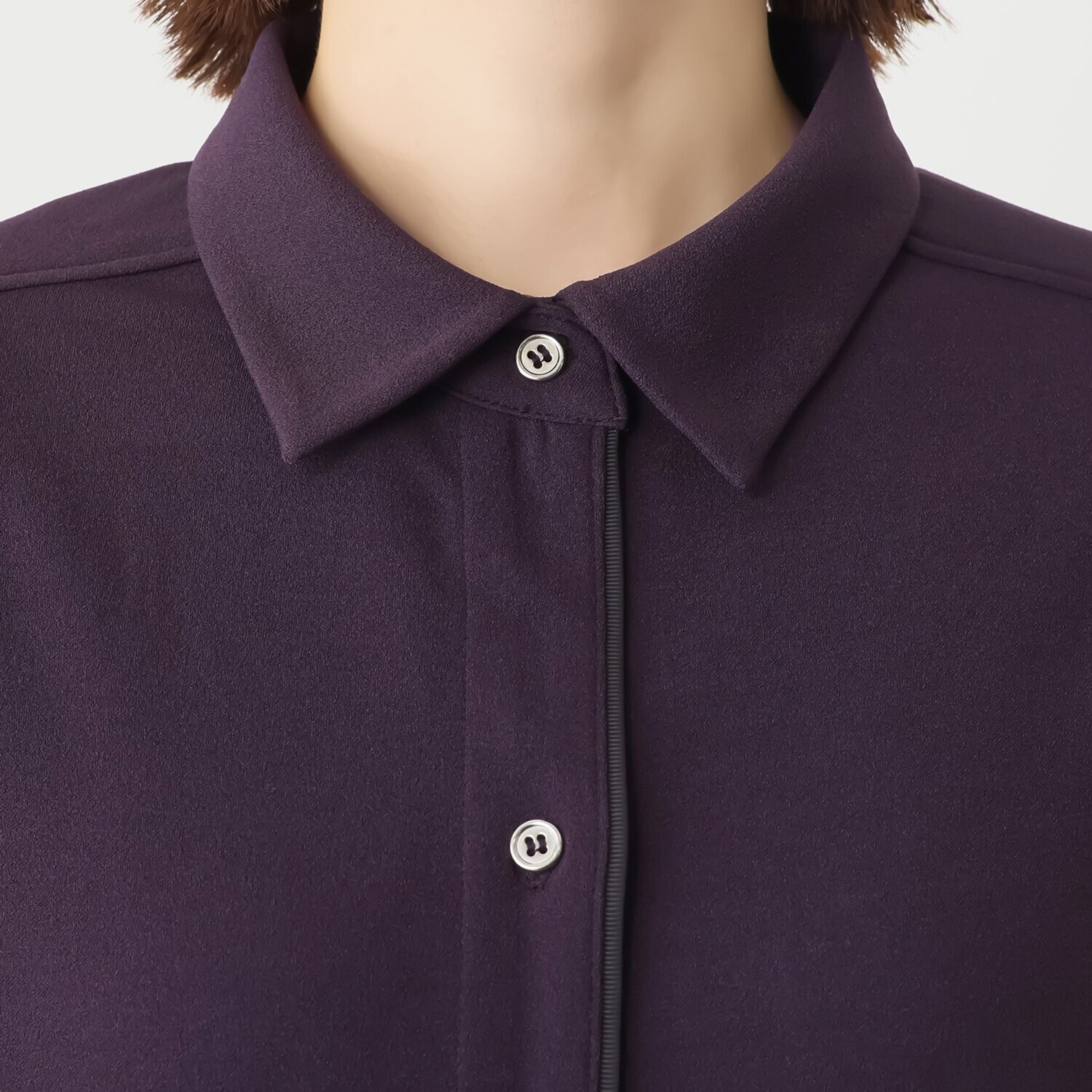 フーア ボタンアクセント グログラントリミング シャツコート