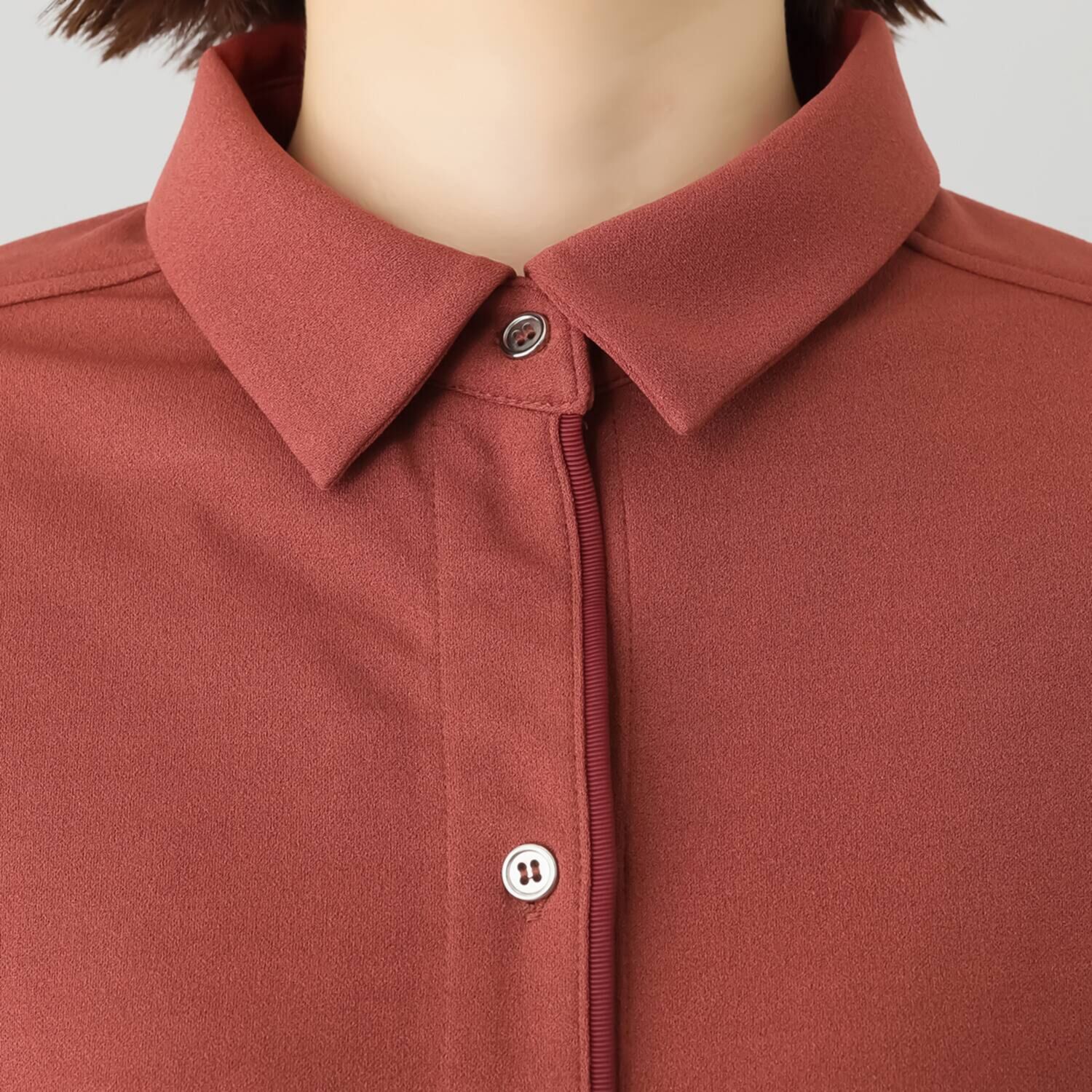 フーア ボタンアクセント グログラントリミング シャツコート