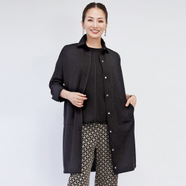 フーア ボタンアクセント グログラントリミング シャツコート