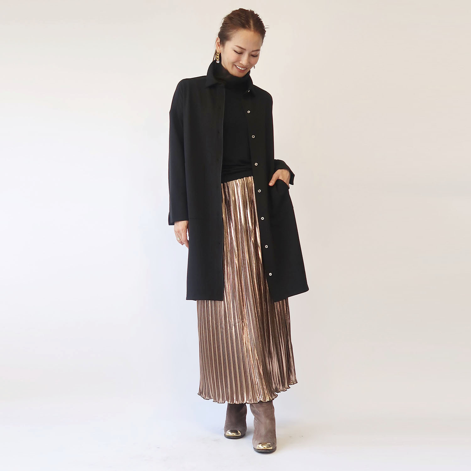 フーア ボタンアクセント グログラントリミング シャツコート