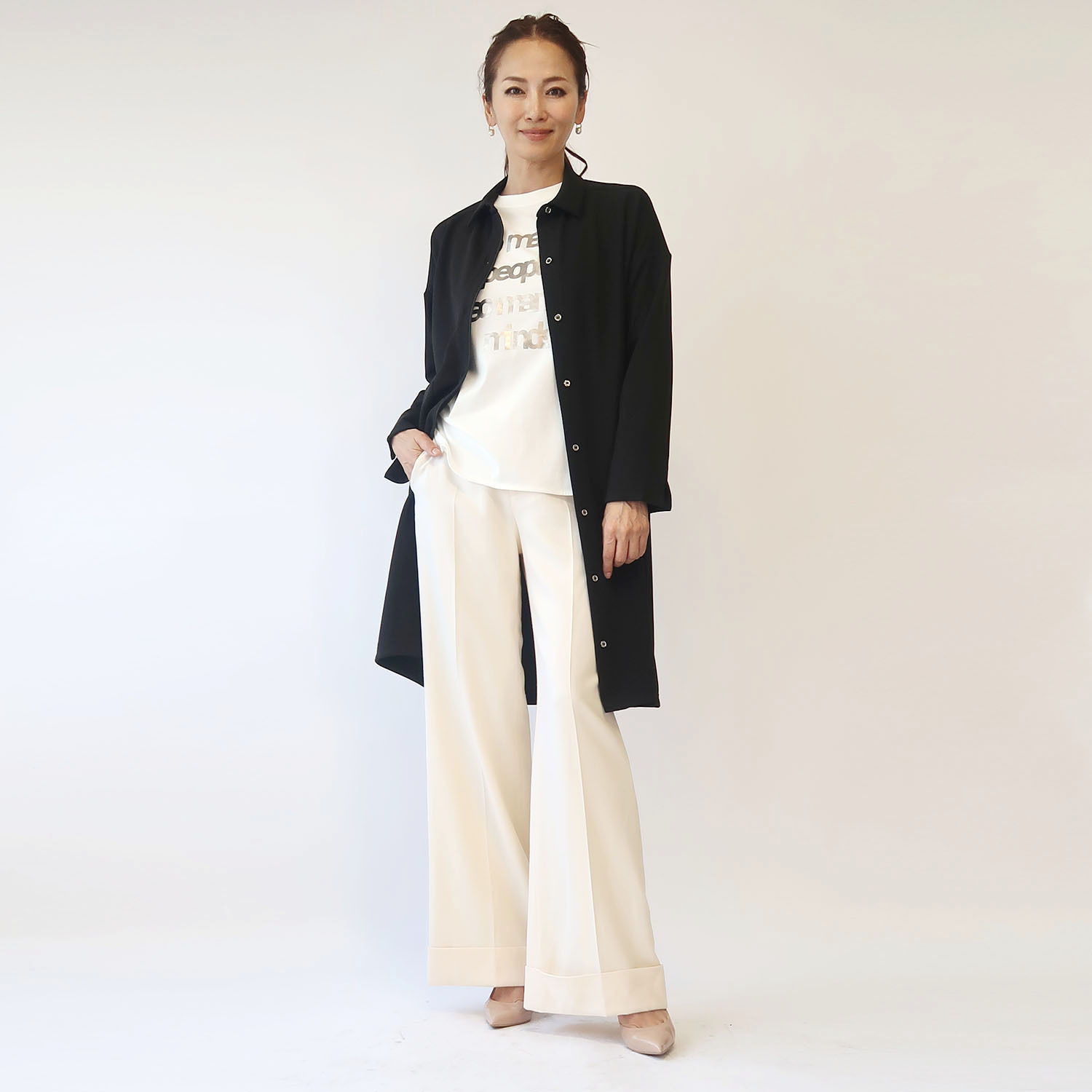 フーア ボタンアクセント グログラントリミング シャツコート