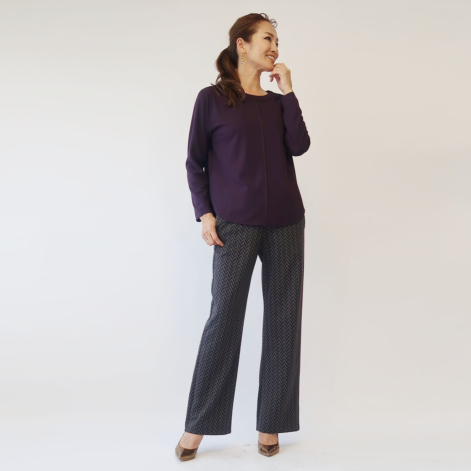 フーア ニットジャガード ストレッチパンツ