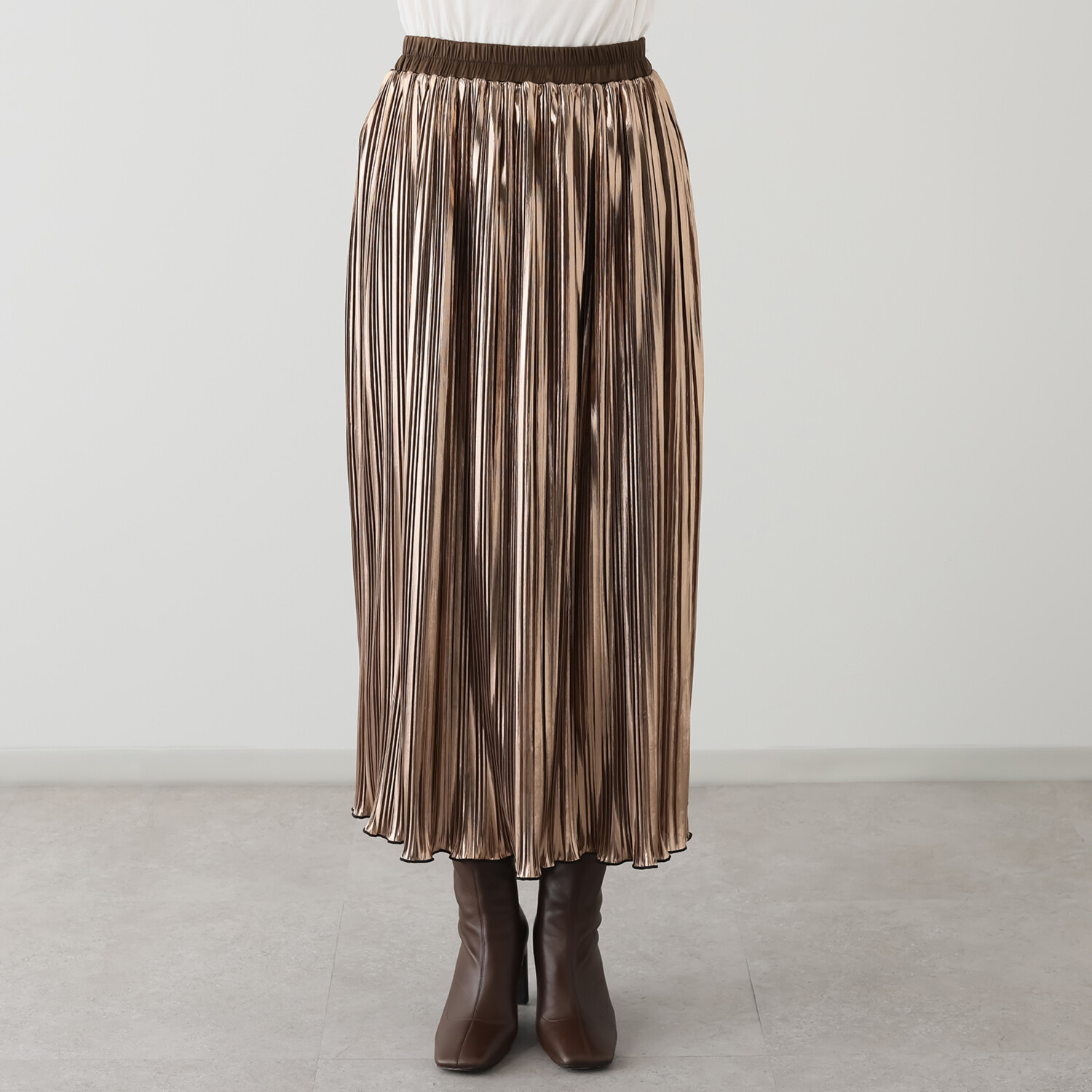 フーア メタリックプリーツ ロングスカート