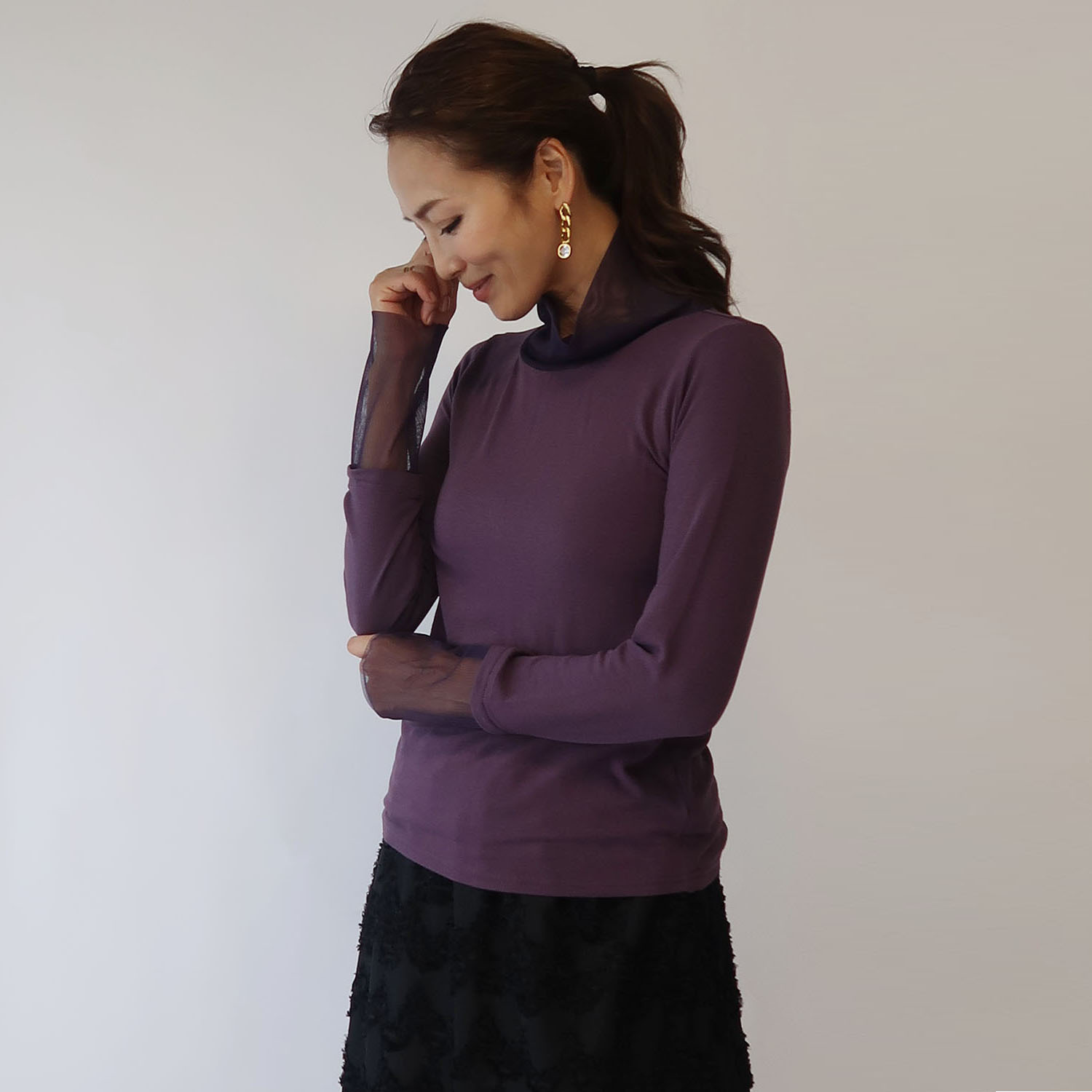 フーア チュールミックス のびのびカットソー プルオーバー