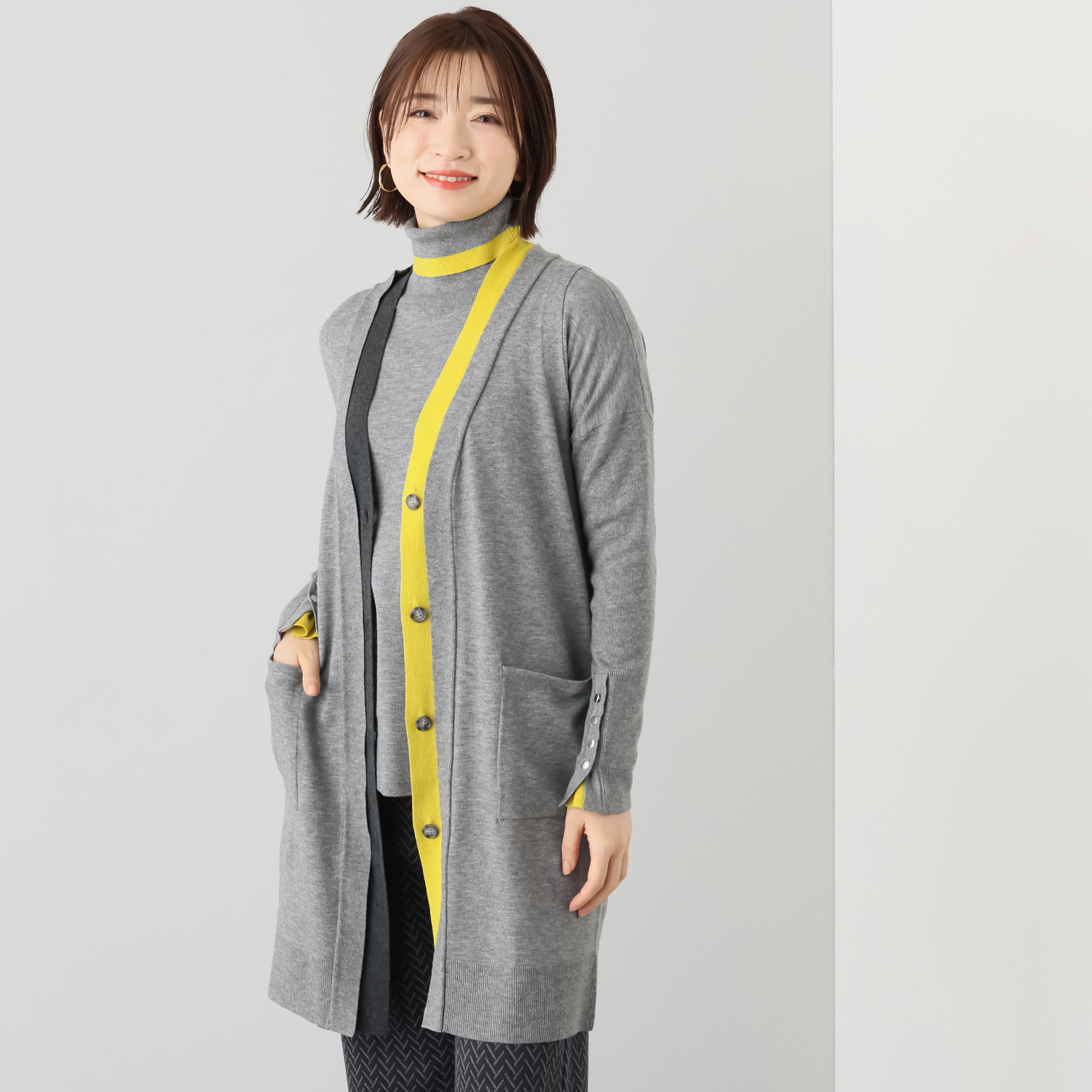 フーア 配色アクセント ニットロングジレ