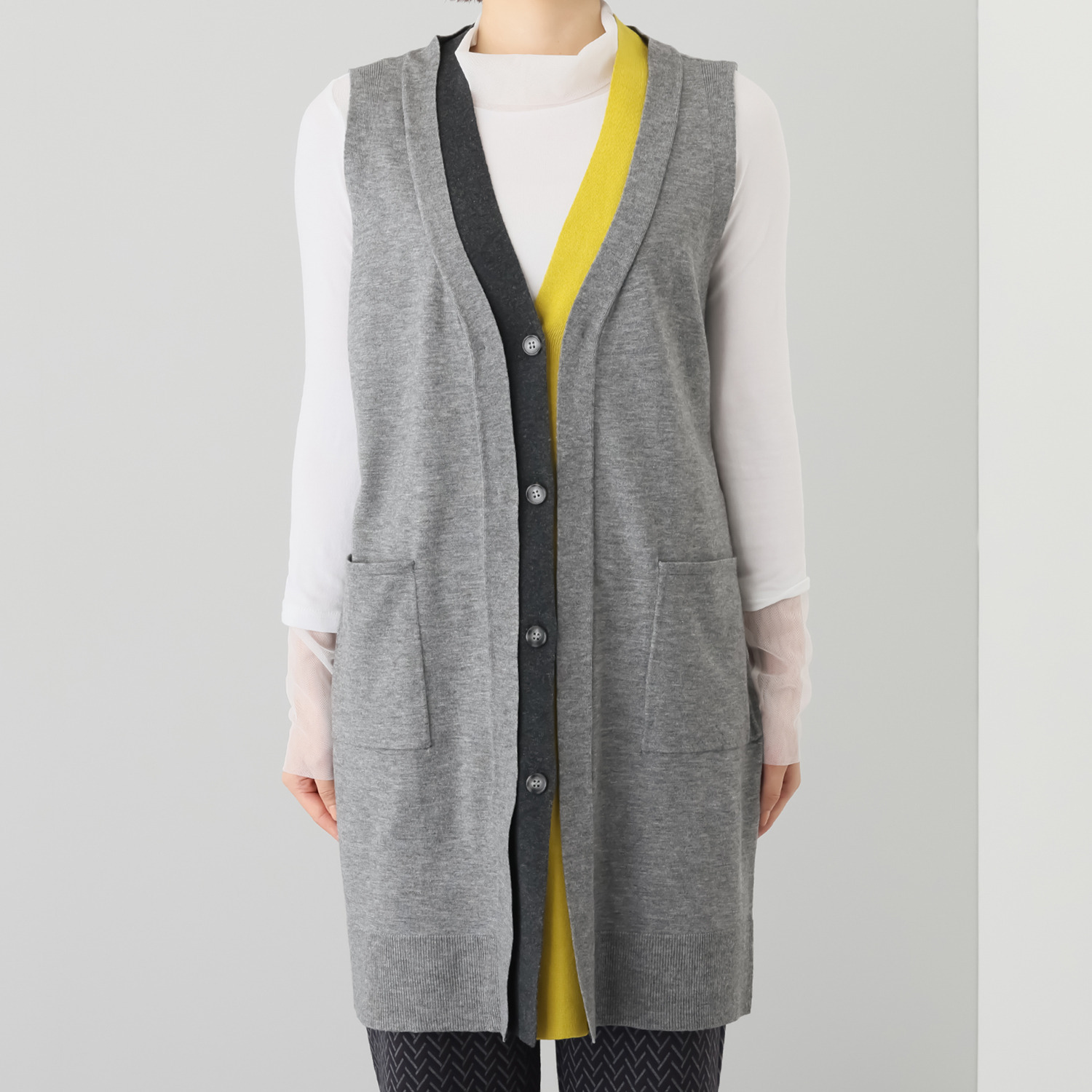 フーア 配色アクセント ニットロングジレ
