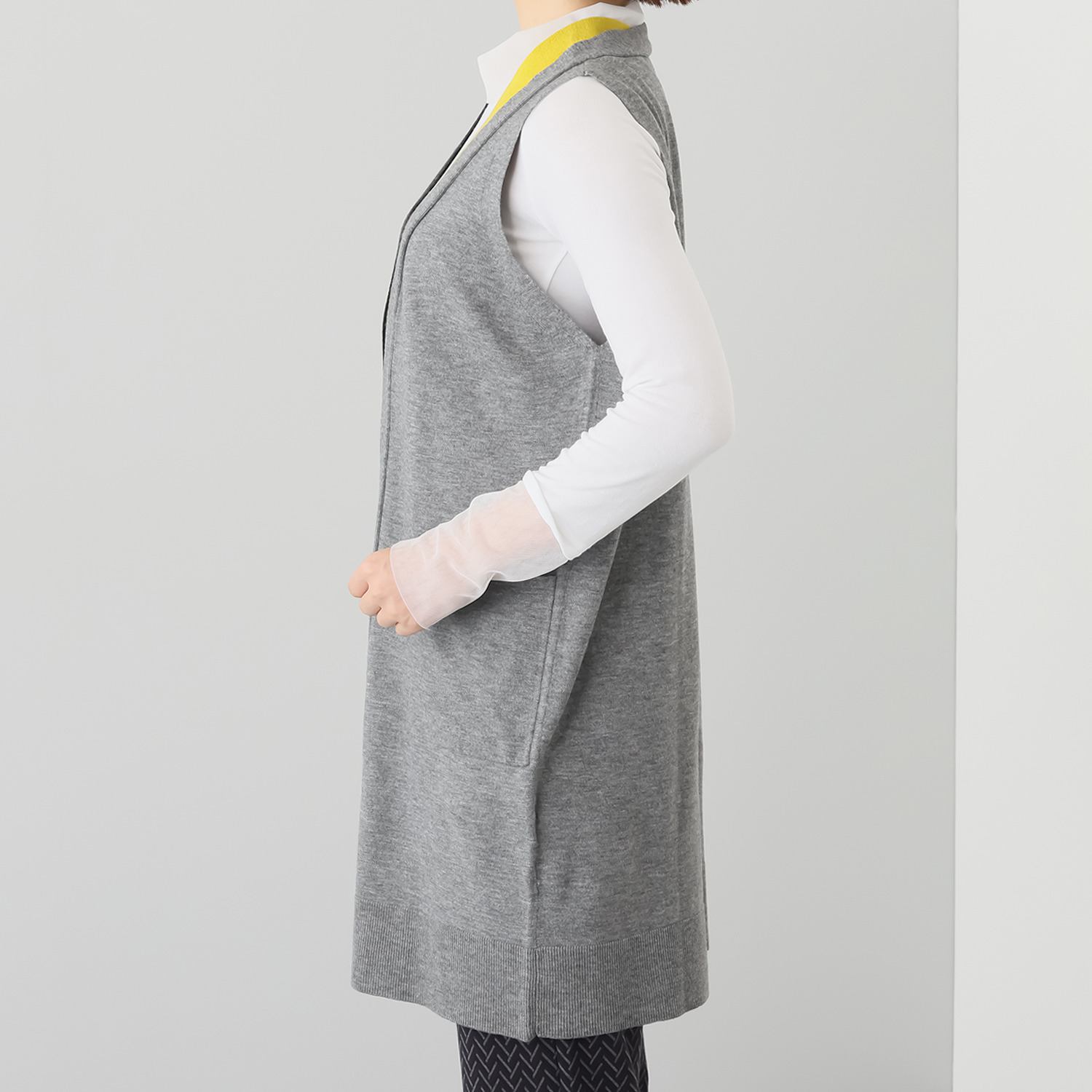 フーア 配色アクセント ニットロングジレ