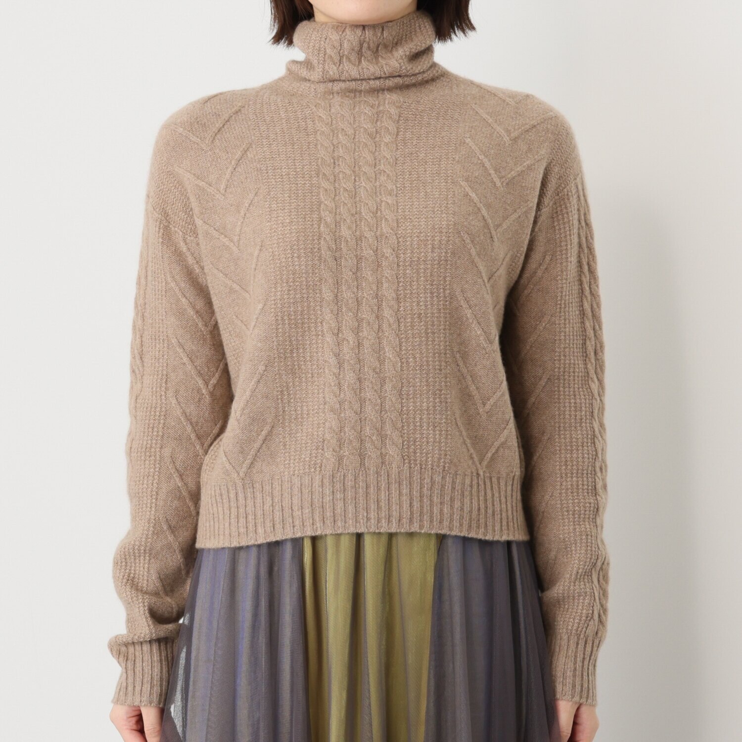 ソアージュ カシミヤ１００％ ケーブル柄 タートルネック プルオーバー