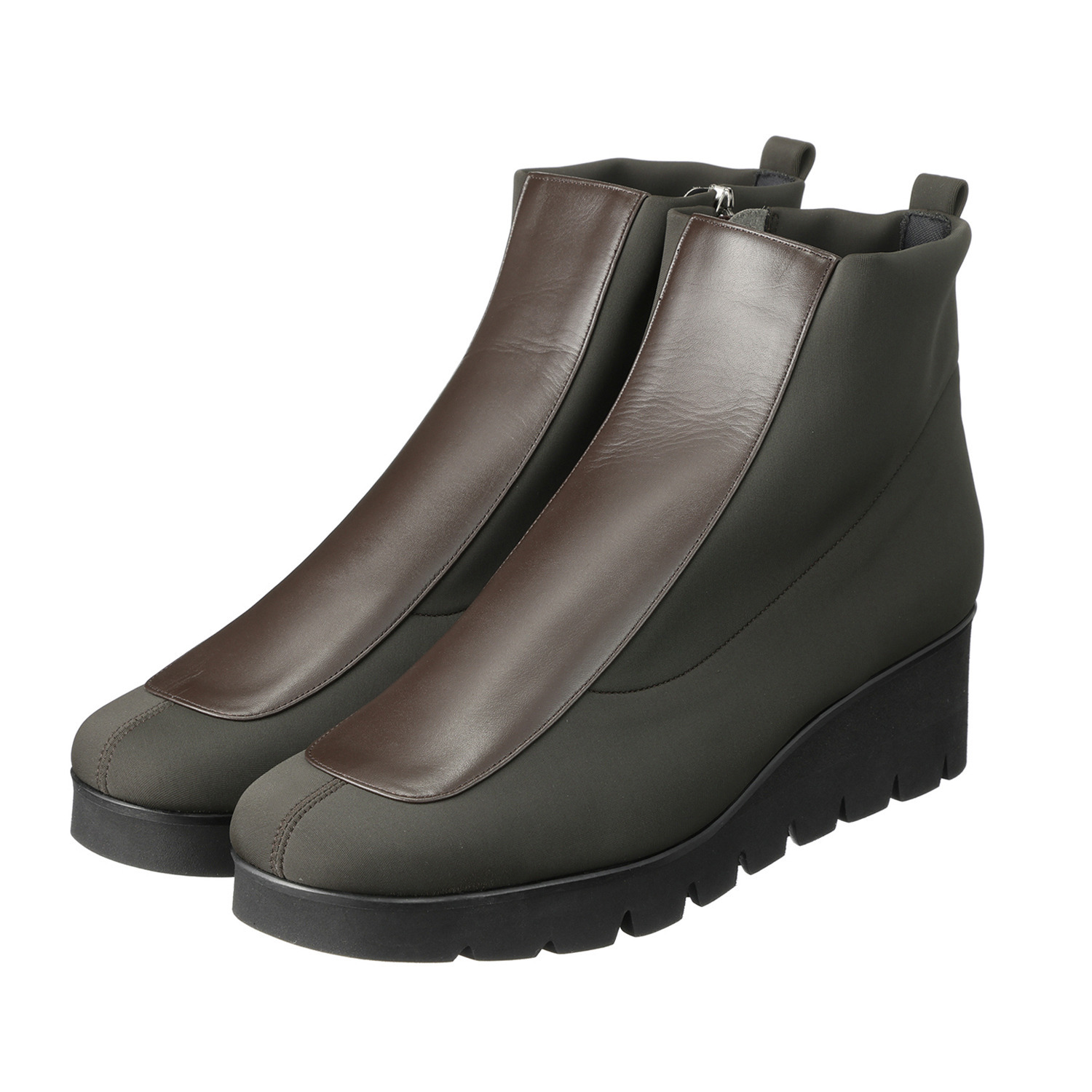 ミスキョウコ 日本製 はっ水ソフト牛革 ストレッチ素材コンビ ショートブーツ