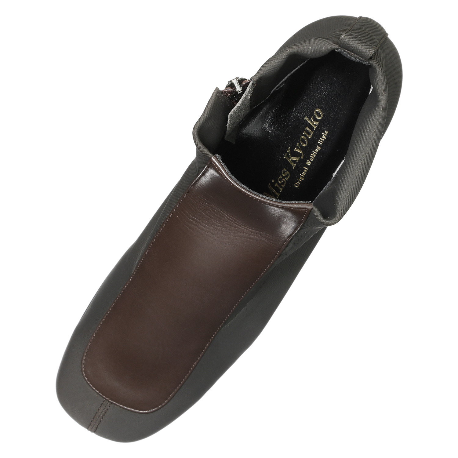 ミスキョウコ 日本製 はっ水ソフト牛革 ストレッチ素材コンビ ショートブーツ