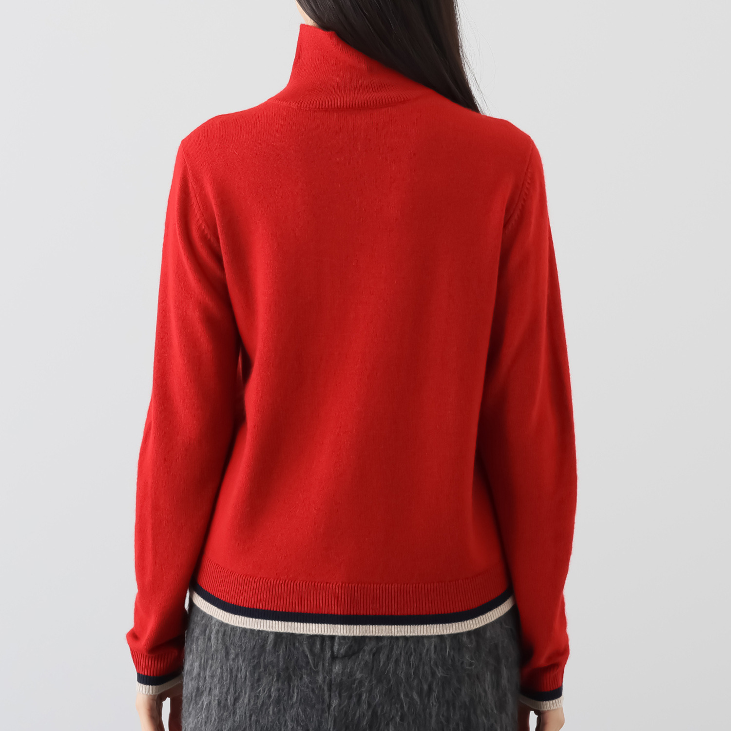 モカサン　ジュンコシマダ ウールカシミヤブレンド 配色 ハイネックプルオーバー