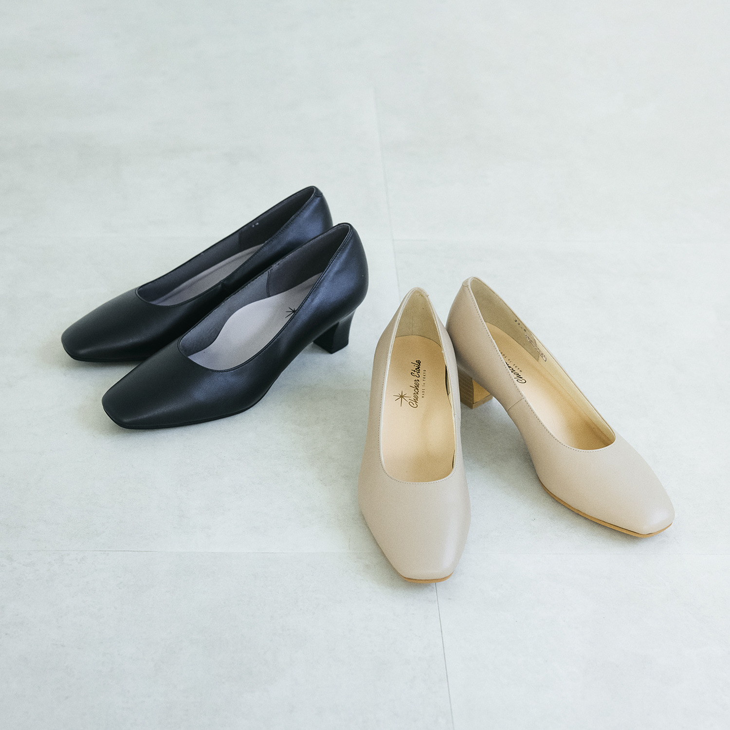 シェルシェエトワール メイドイン東京 レザー柔らか仕立て あか抜け５ｃｍヒール パンプス