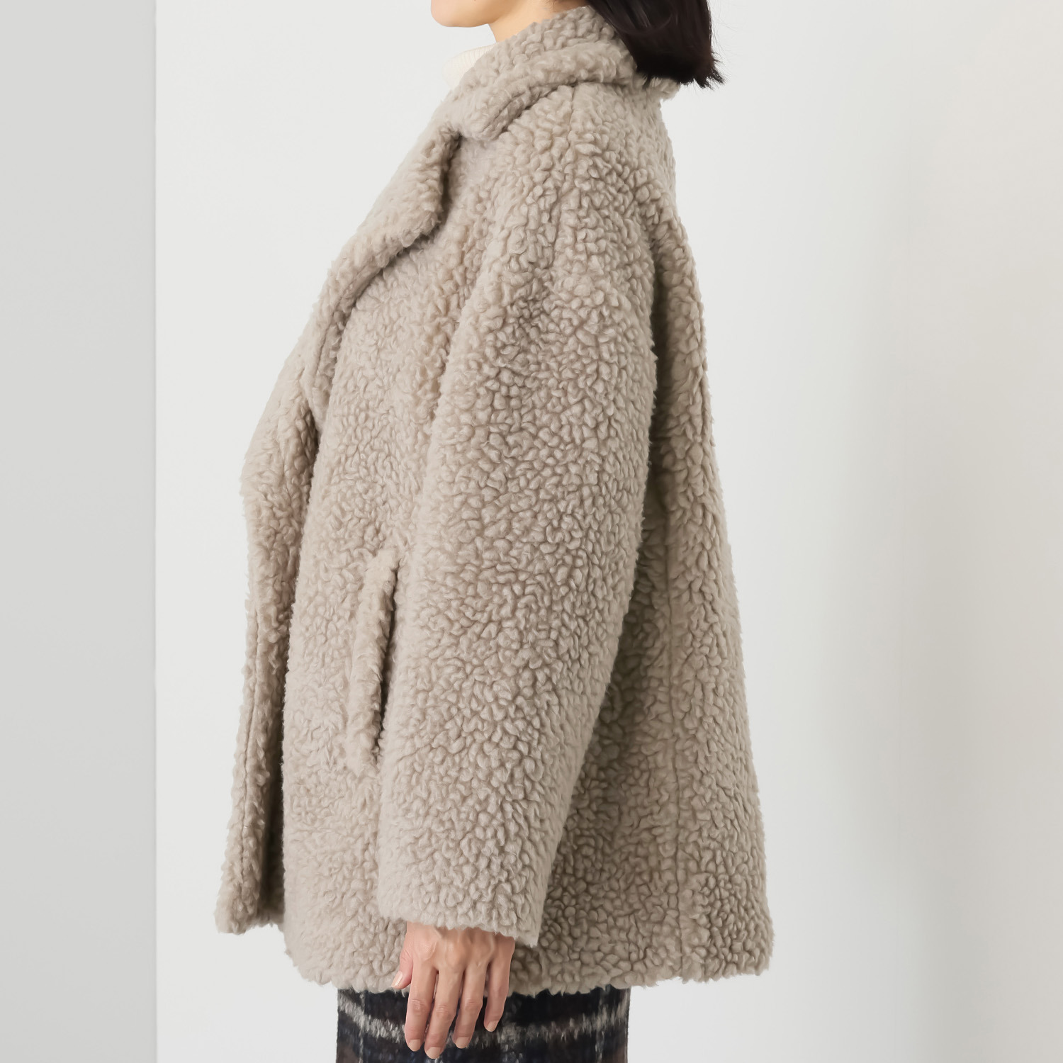 メリオン 軽くて暖かい ウール混ボア ミドル丈コート