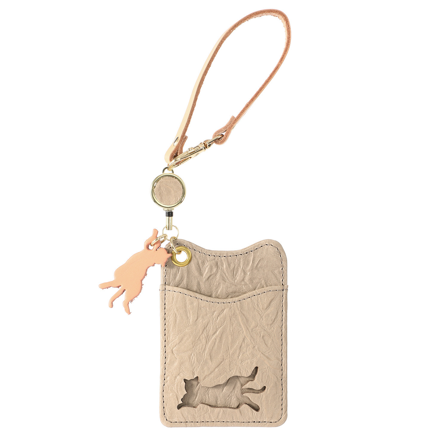 アオネコ ネコ型リール付 パスケース ＜保護ネコ寄付チケット 　５００円分付＞