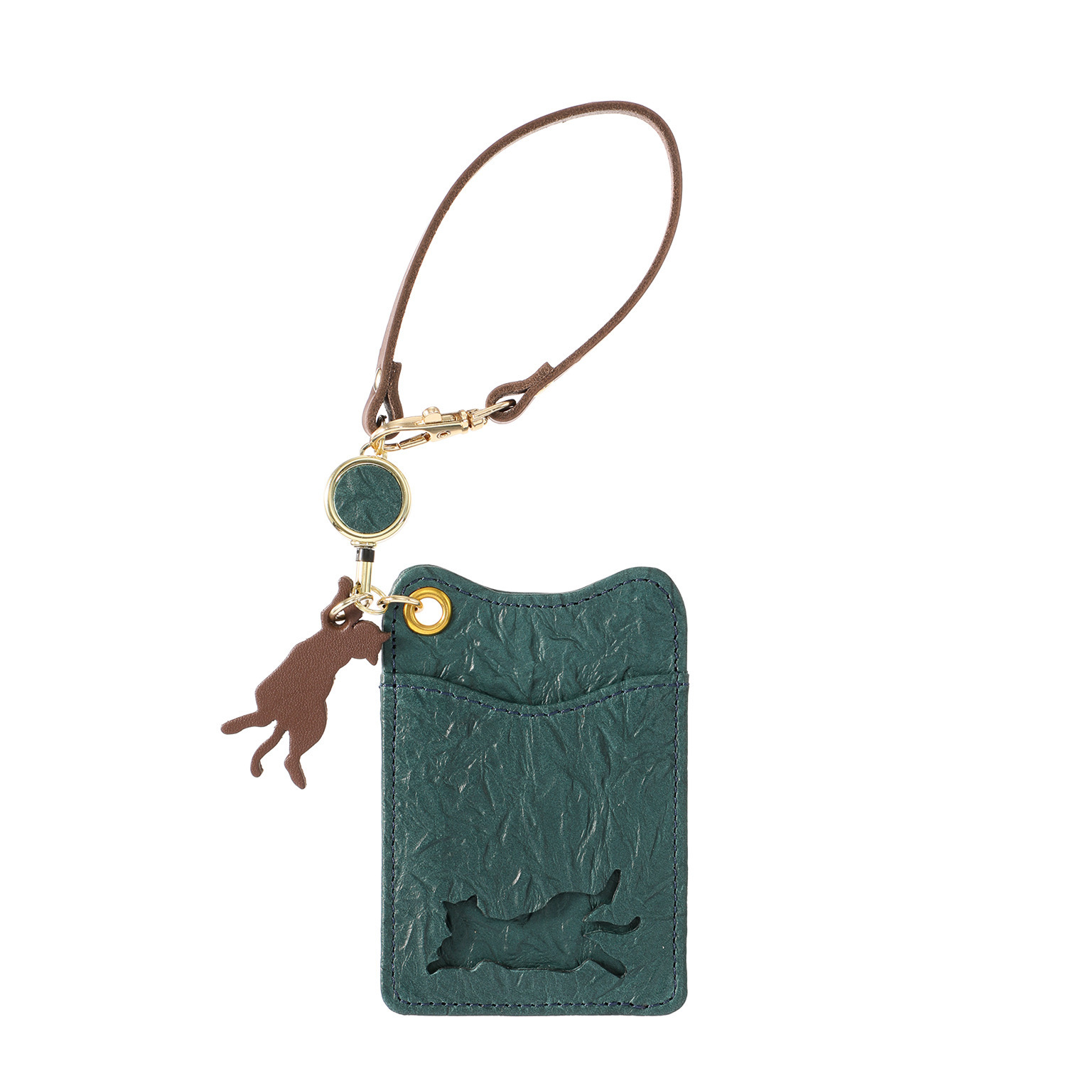 アオネコ ネコ型リール付 パスケース ＜保護ネコ寄付チケット 　５００円分付＞