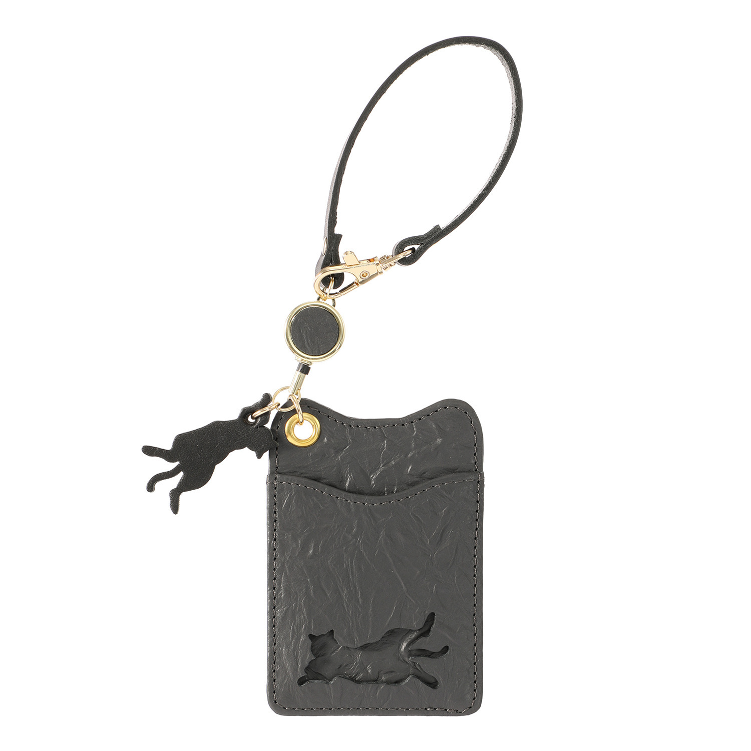 アオネコ ネコ型リール付 パスケース ＜保護ネコ寄付チケット 　５００円分付＞