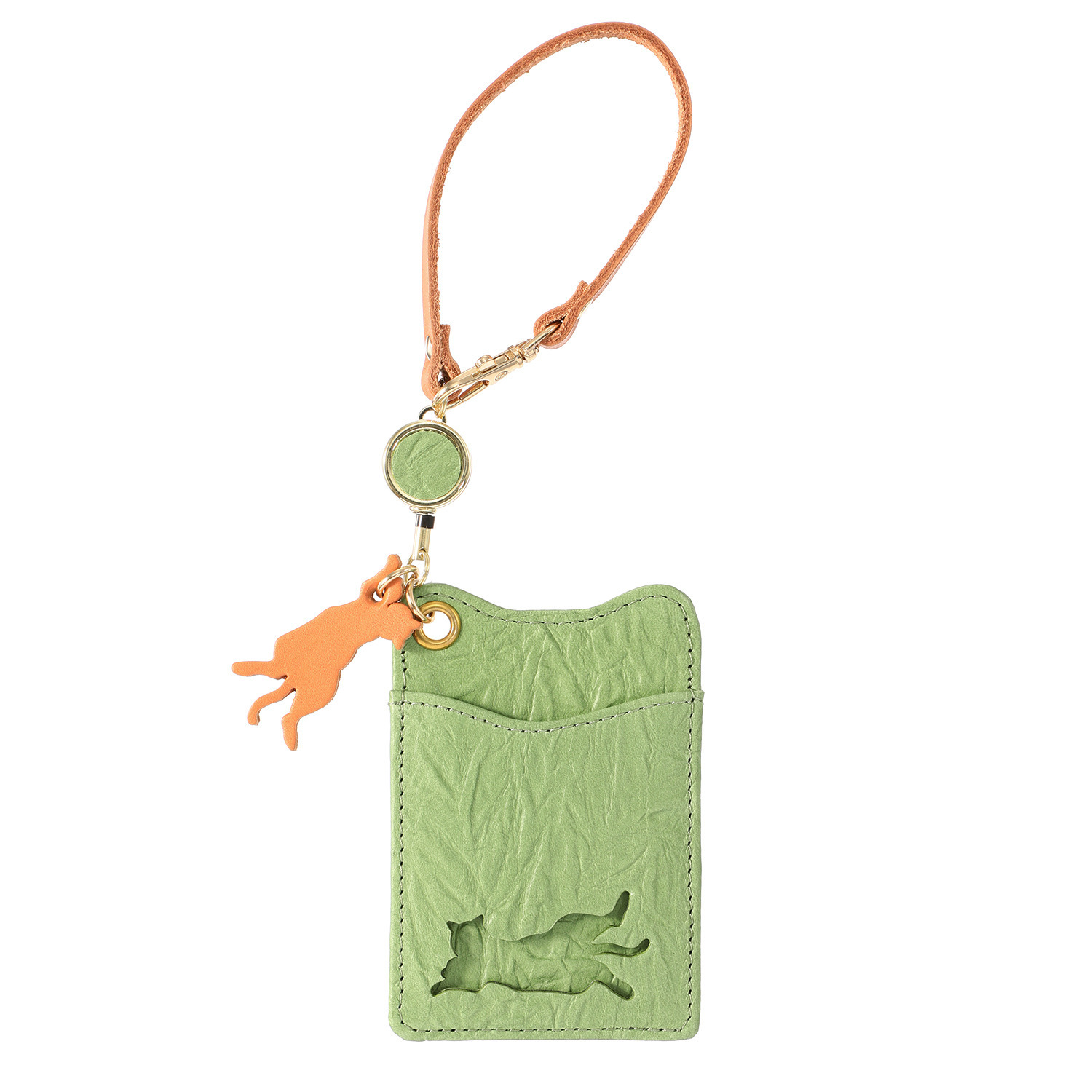 アオネコ ネコ型リール付 パスケース ＜保護ネコ寄付チケット 　５００円分付＞