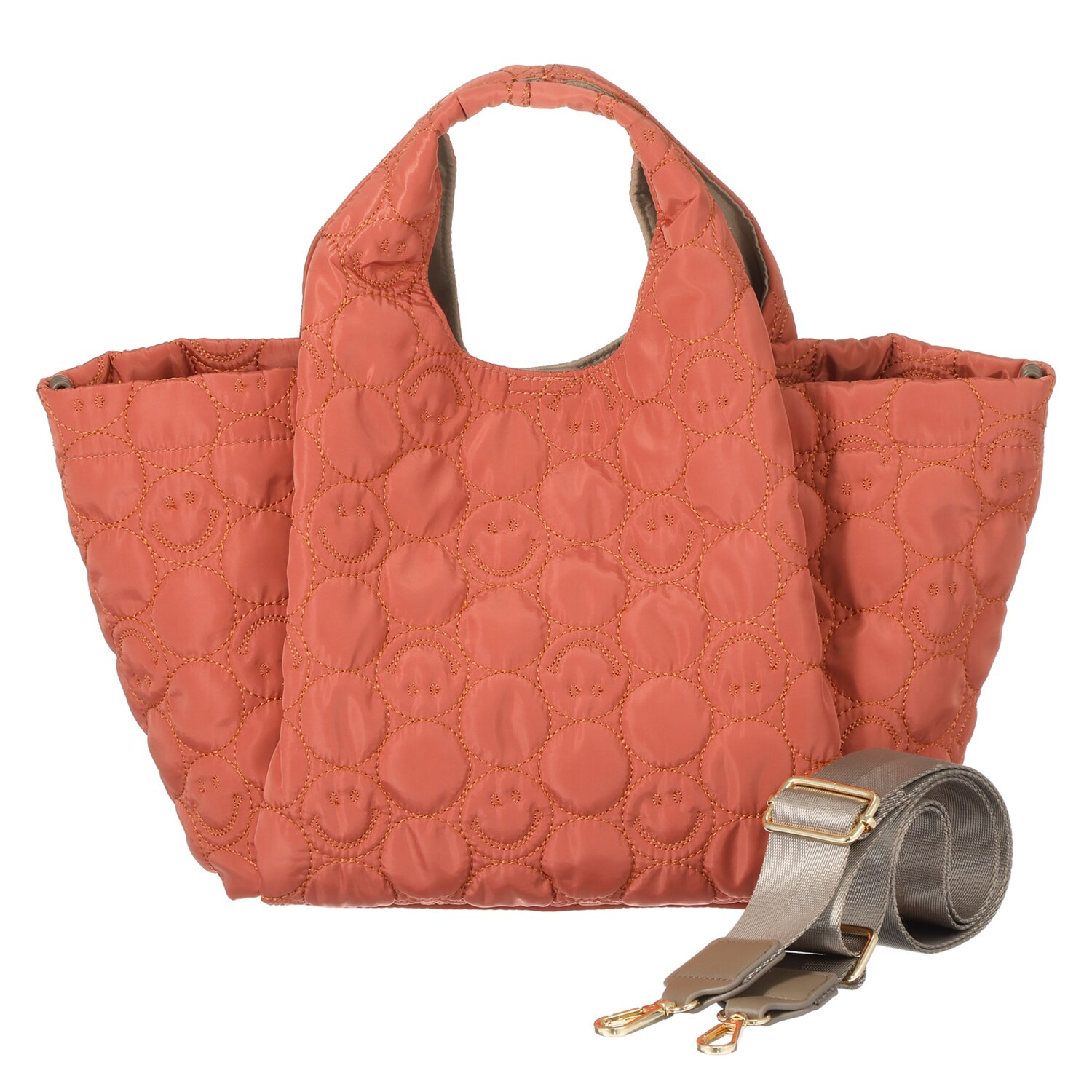 クーコ スマイリーフェイス キルトデザイン 多機能 ２ウェイトートバッグ