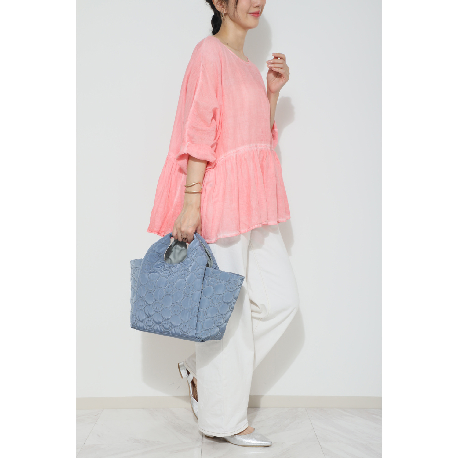 クーコ スマイリーフェイス キルトデザイン 多機能 ２ウェイトートバッグ