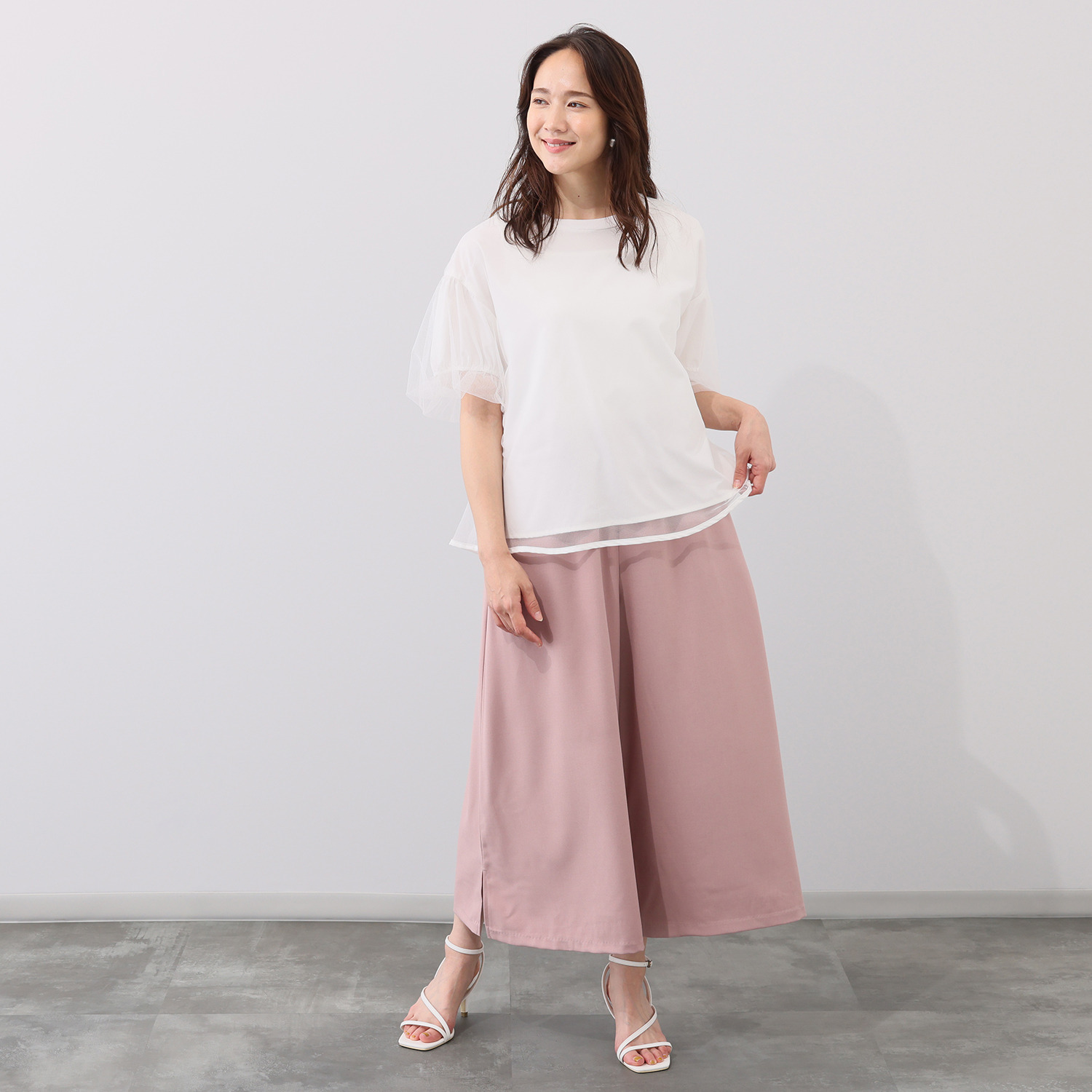 ラ・シュシュ さらさらドライ生地の 裾スリット入り ガウチョパンツ