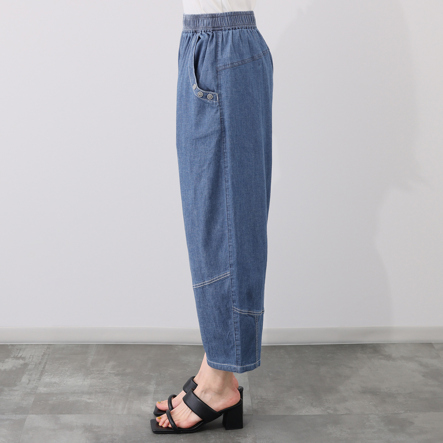 ラ・シュシュ さらさらストレッチデニム ふんわりコクーンパンツ