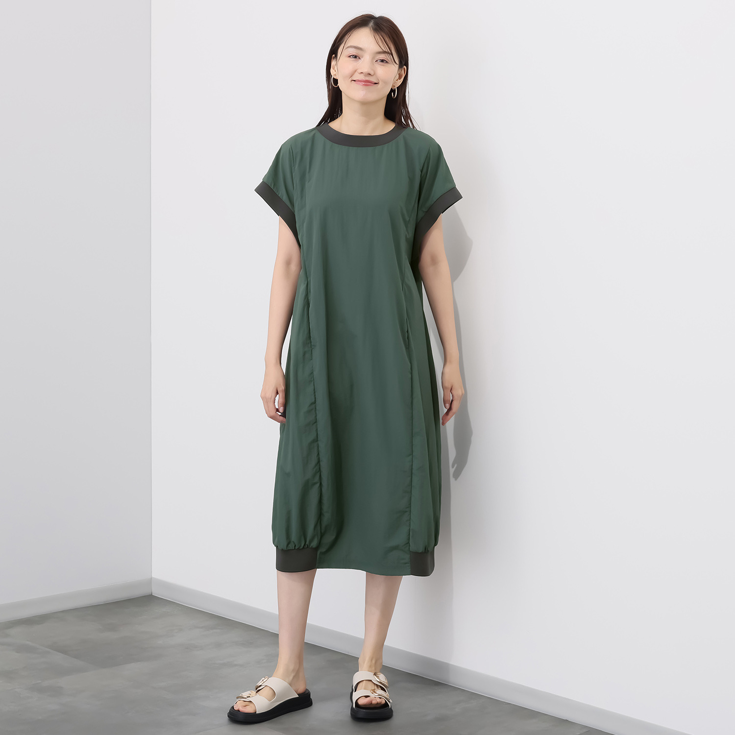 コモエリークローゼット 接触冷感 リブテク コクーンシルエット ワンピース