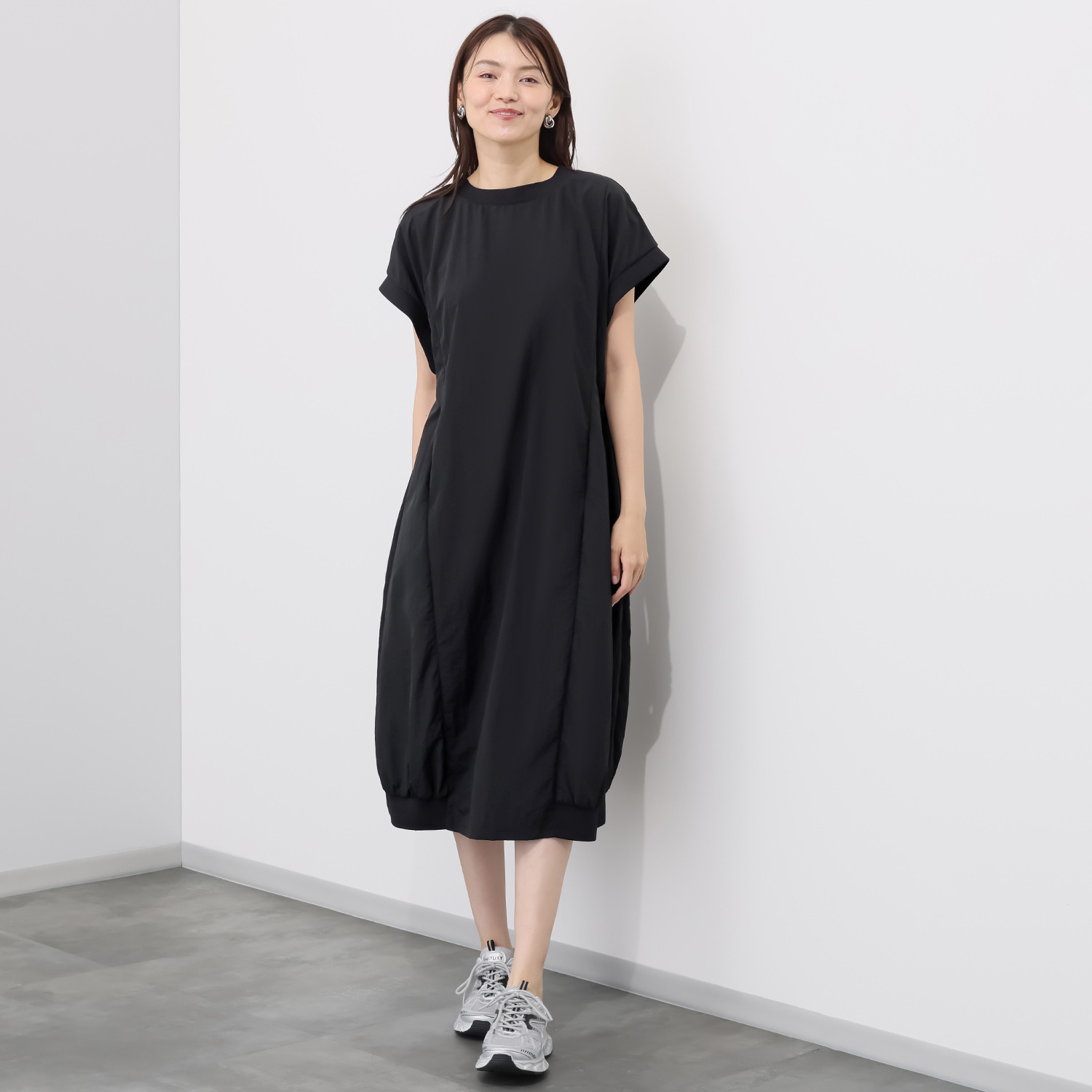 コモエリークローゼット 接触冷感 リブテク コクーンシルエット ワンピース