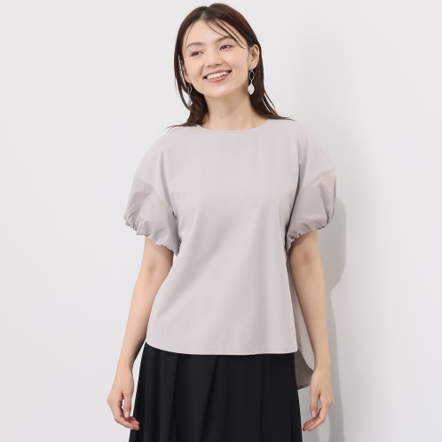 コモエリークローゼット　異素材コンビネーション　バルーンスリーブブラウス