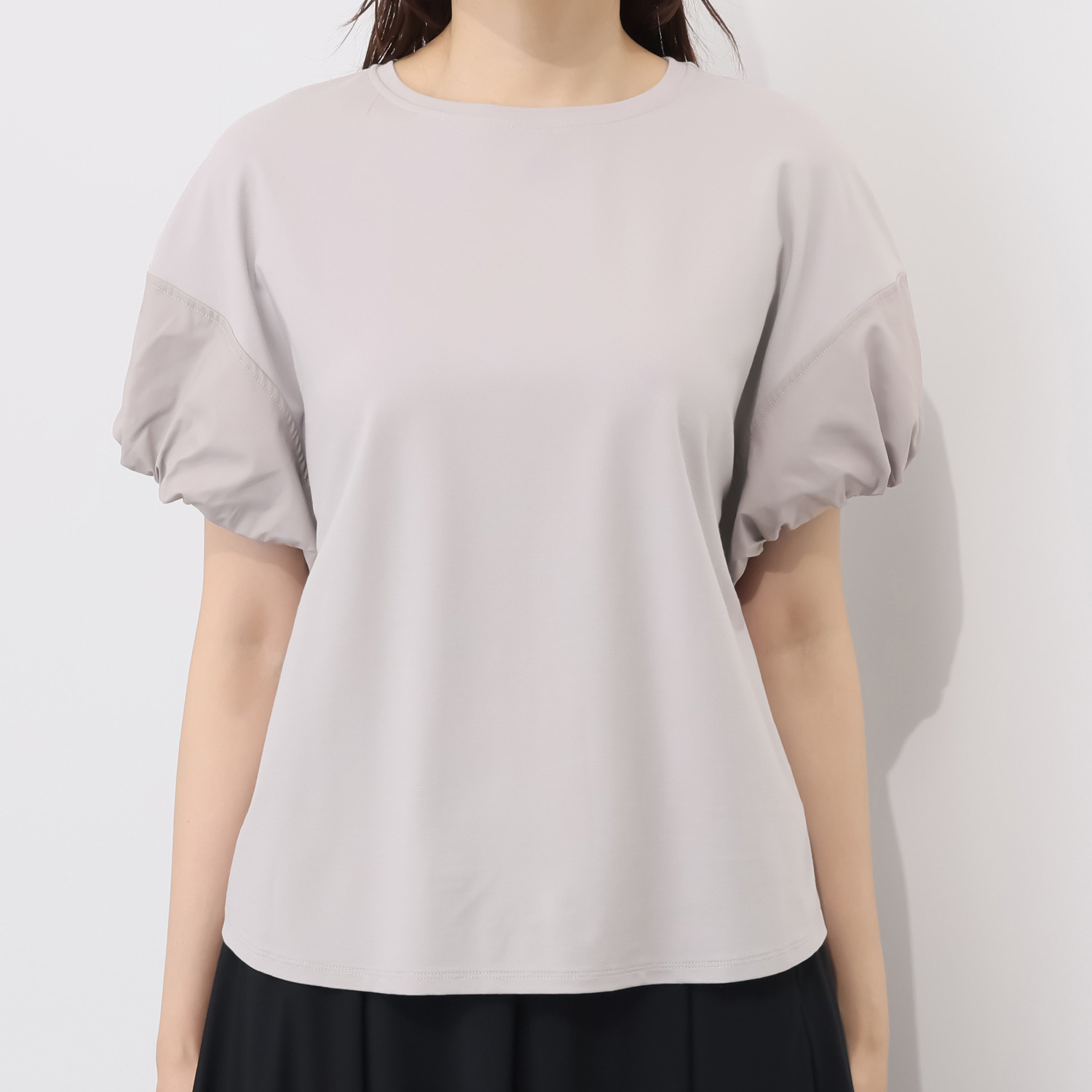 コモエリークローゼット 異素材コンビネーション バルーンスリーブブラウス