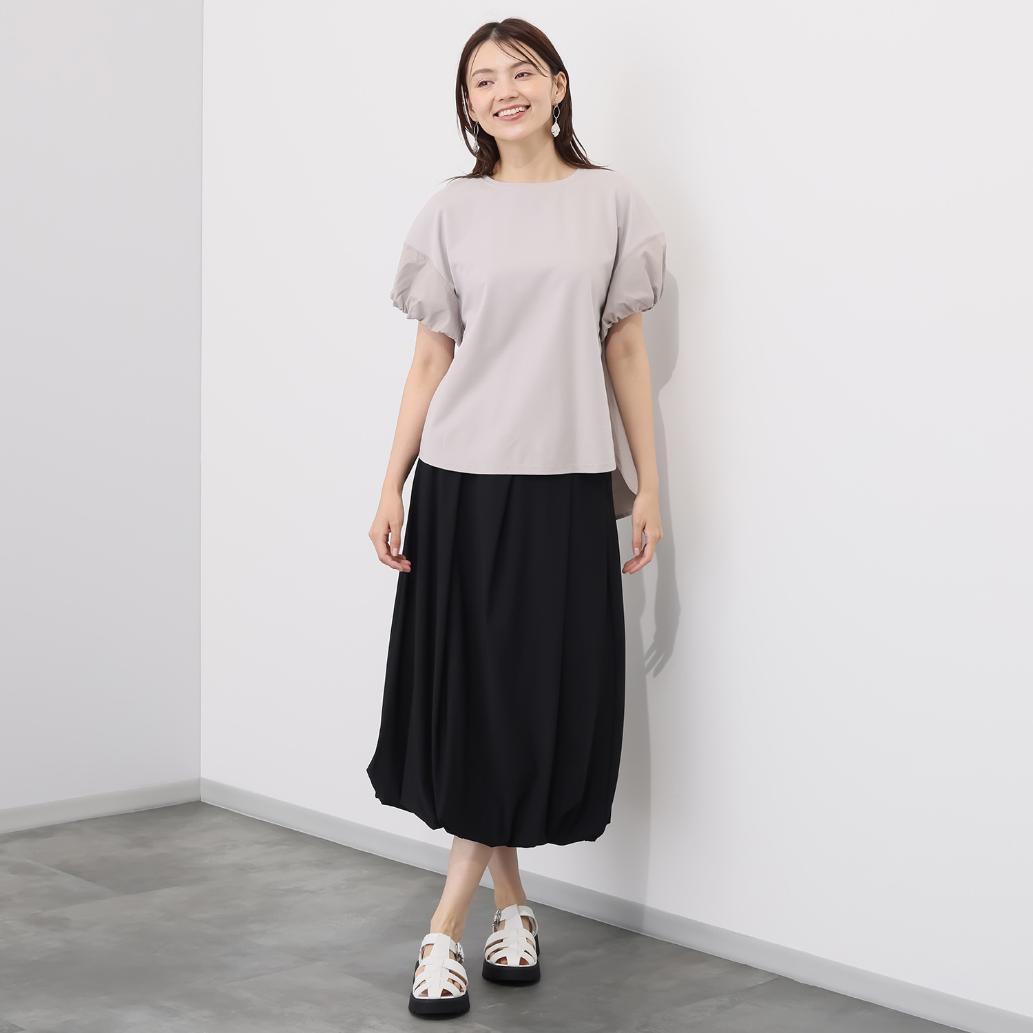 コモエリークローゼット 異素材コンビネーション バルーンスリーブブラウス