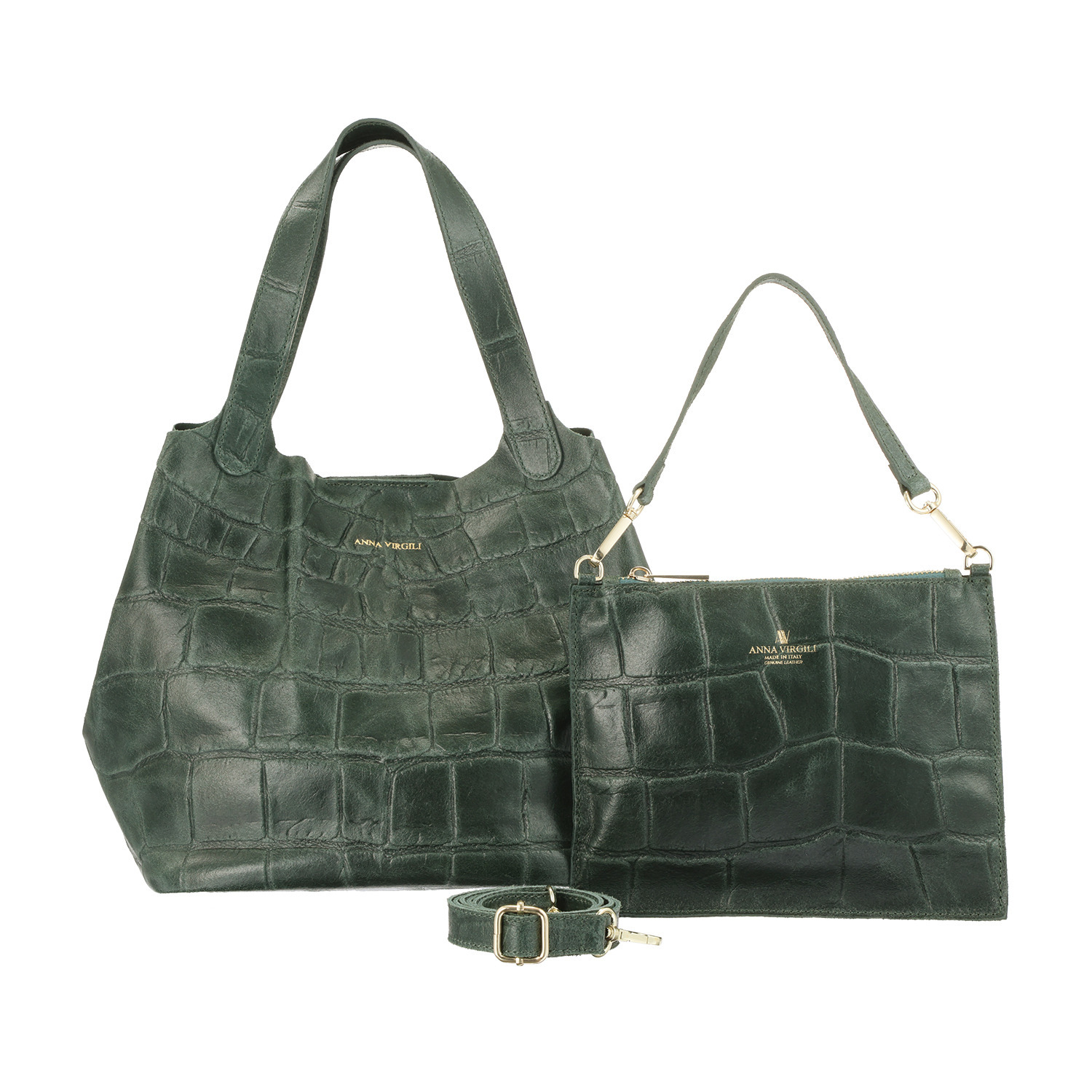 アンナヴィルジリ ＜イタリア製＞ カーフスエード クロコダイル型押し ミニバッグ付トートバッグ “ＦＲＡＮＣＡ”