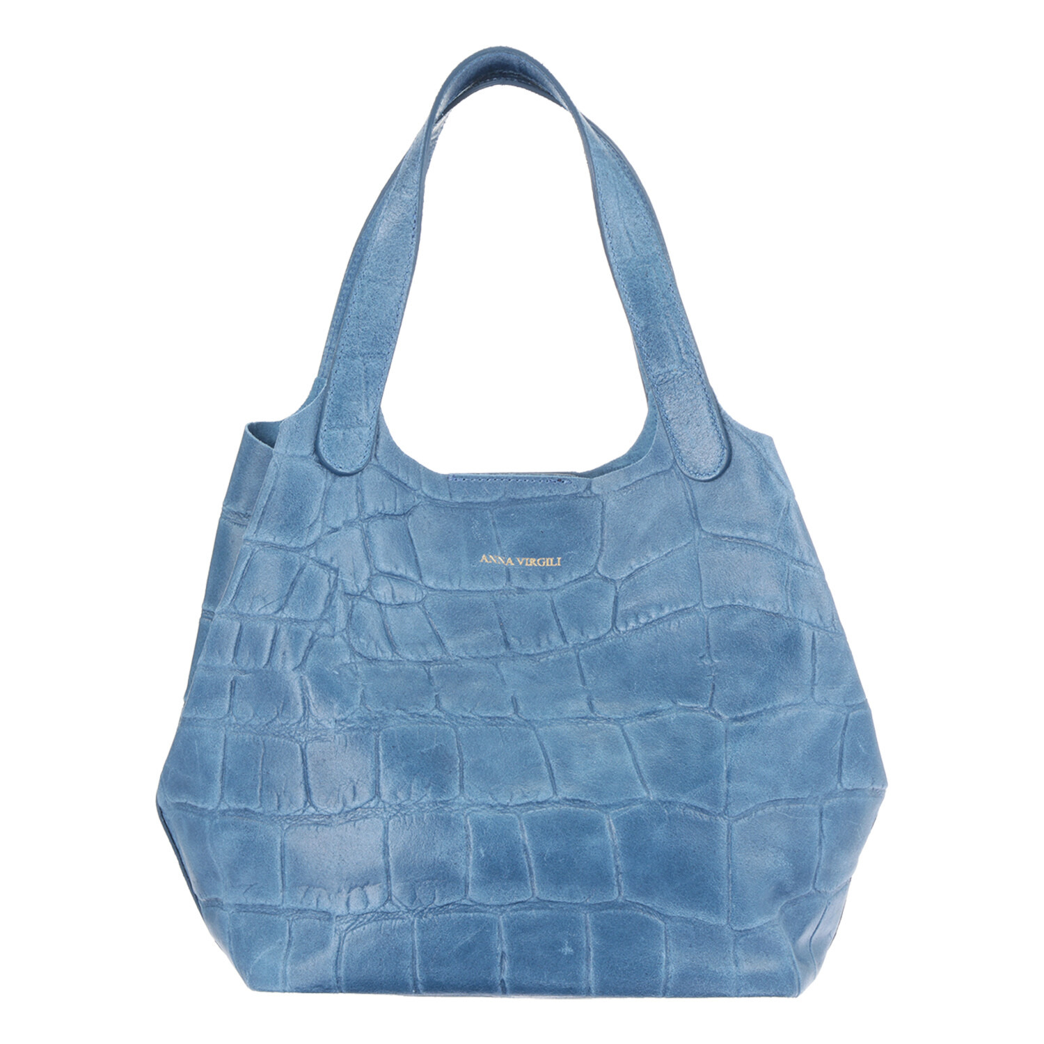 アンナヴィルジリ ＜イタリア製＞ カーフスエード クロコダイル型押し ミニバッグ付トートバッグ “ＦＲＡＮＣＡ”