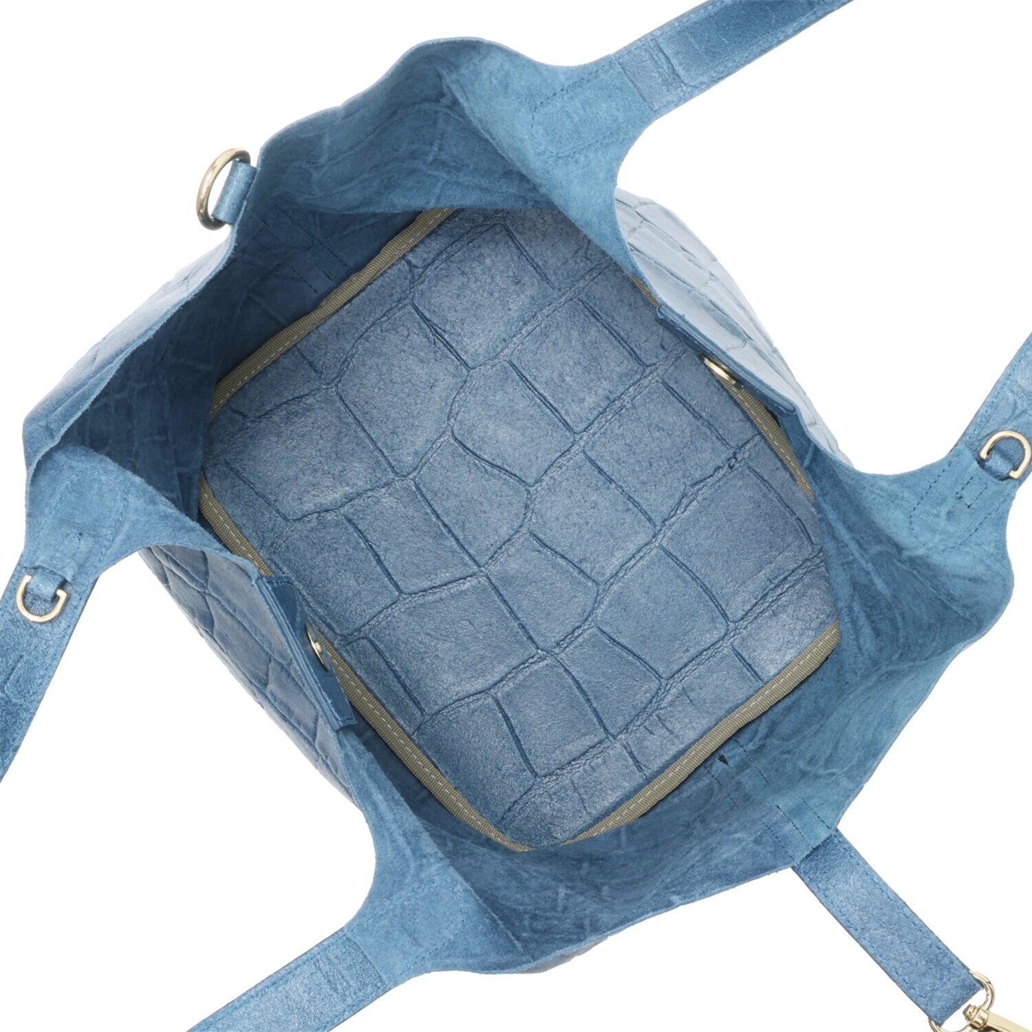 アンナヴィルジリ ＜イタリア製＞ カーフスエード クロコダイル型押し ミニバッグ付トートバッグ “ＦＲＡＮＣＡ”