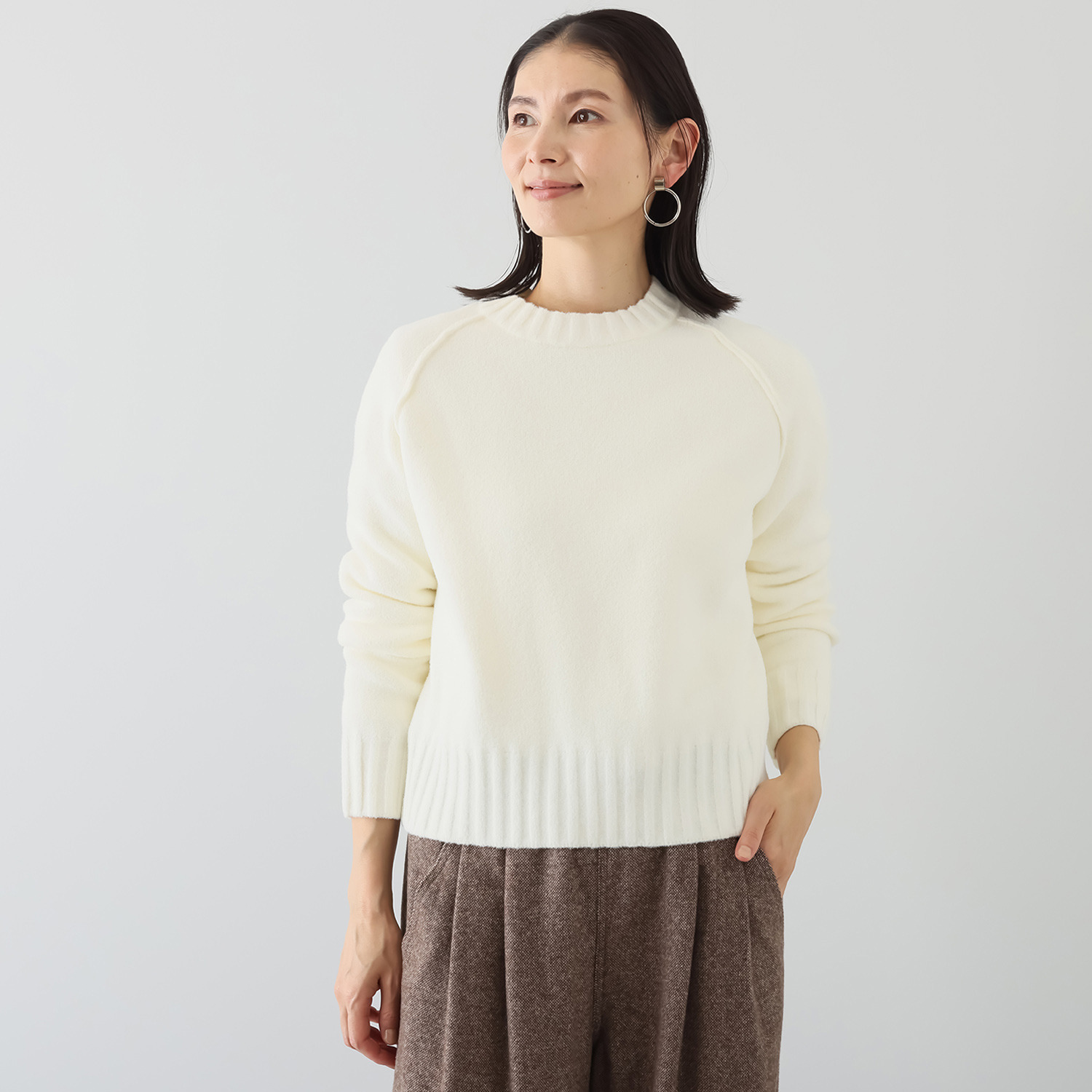 シャビージェンティール フェザーヤーン クロップ丈 ラグランスリーブ プルオーバー