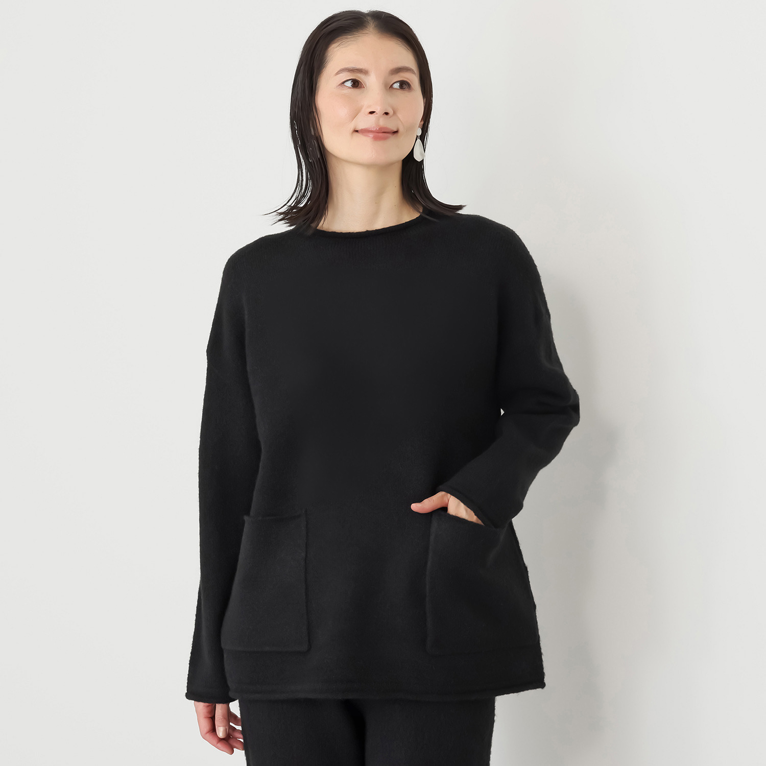 シャビージェンティール ストレッチヤーン 無縫製 ポケットアクセント チュニックプルオーバー