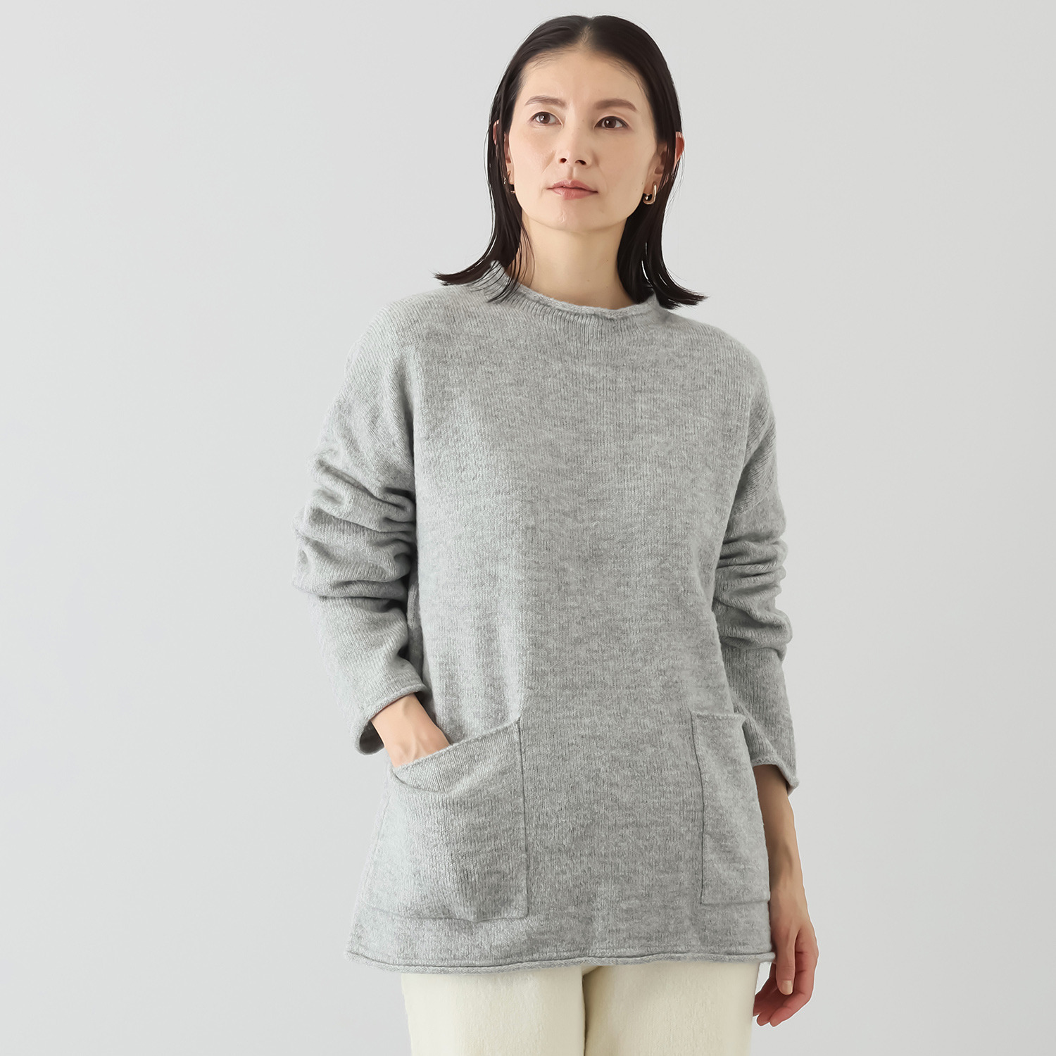 シャビージェンティール ストレッチヤーン 無縫製 ポケットアクセント チュニックプルオーバー