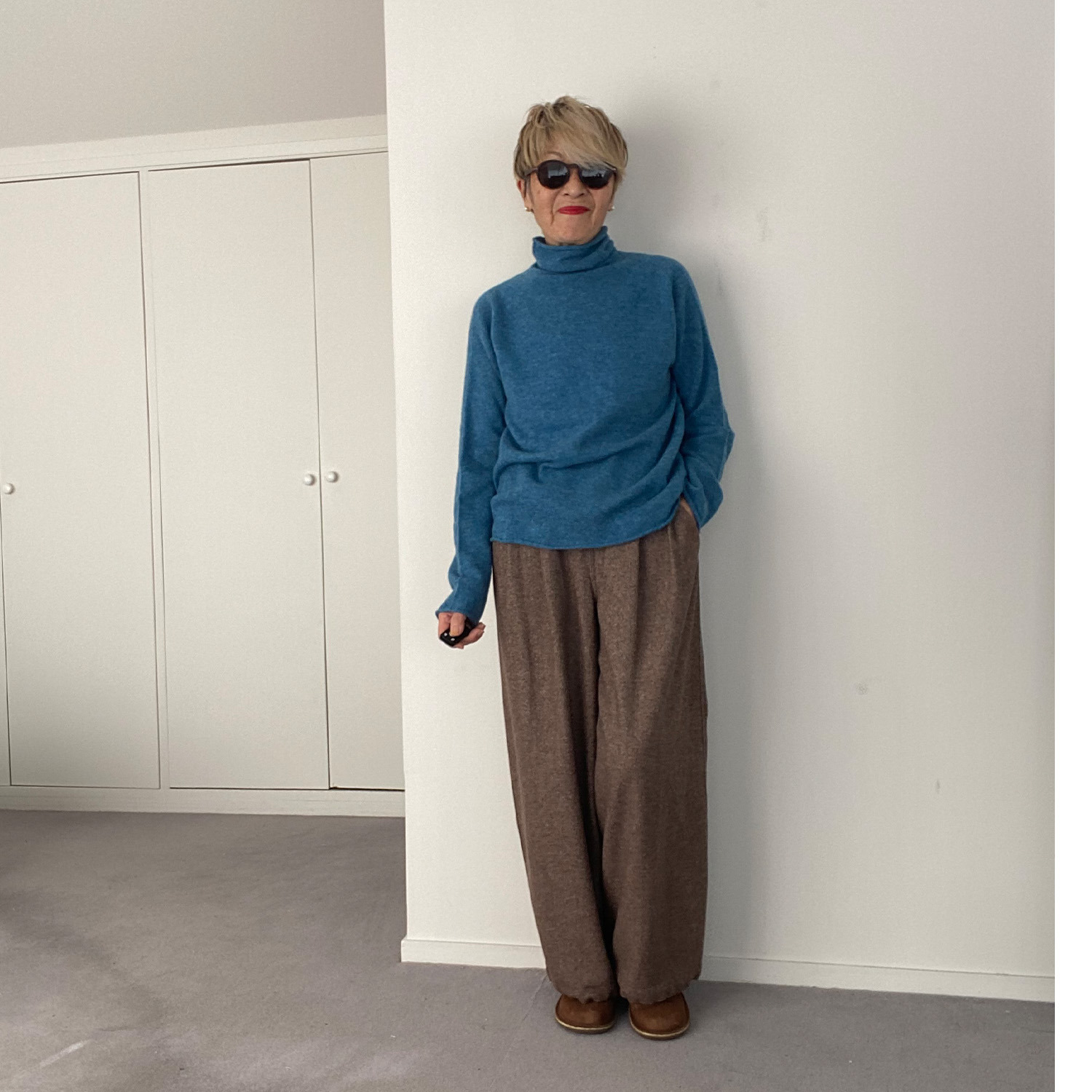 シャビージェンティール ツイード調 ワイドシルエット 裾ドローストリング付 プルオンパンツ