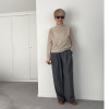 シャビージェンティール ツイード調 ワイドシルエット 裾ドローストリング付 プルオンパンツ