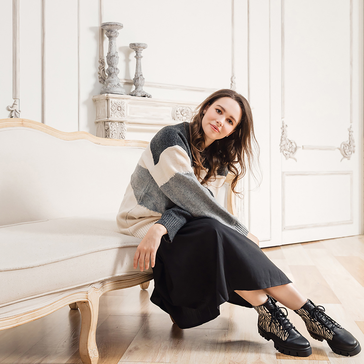 ブソラ はっ水山羊革 軽量ボリュームソール レースアップブーツ