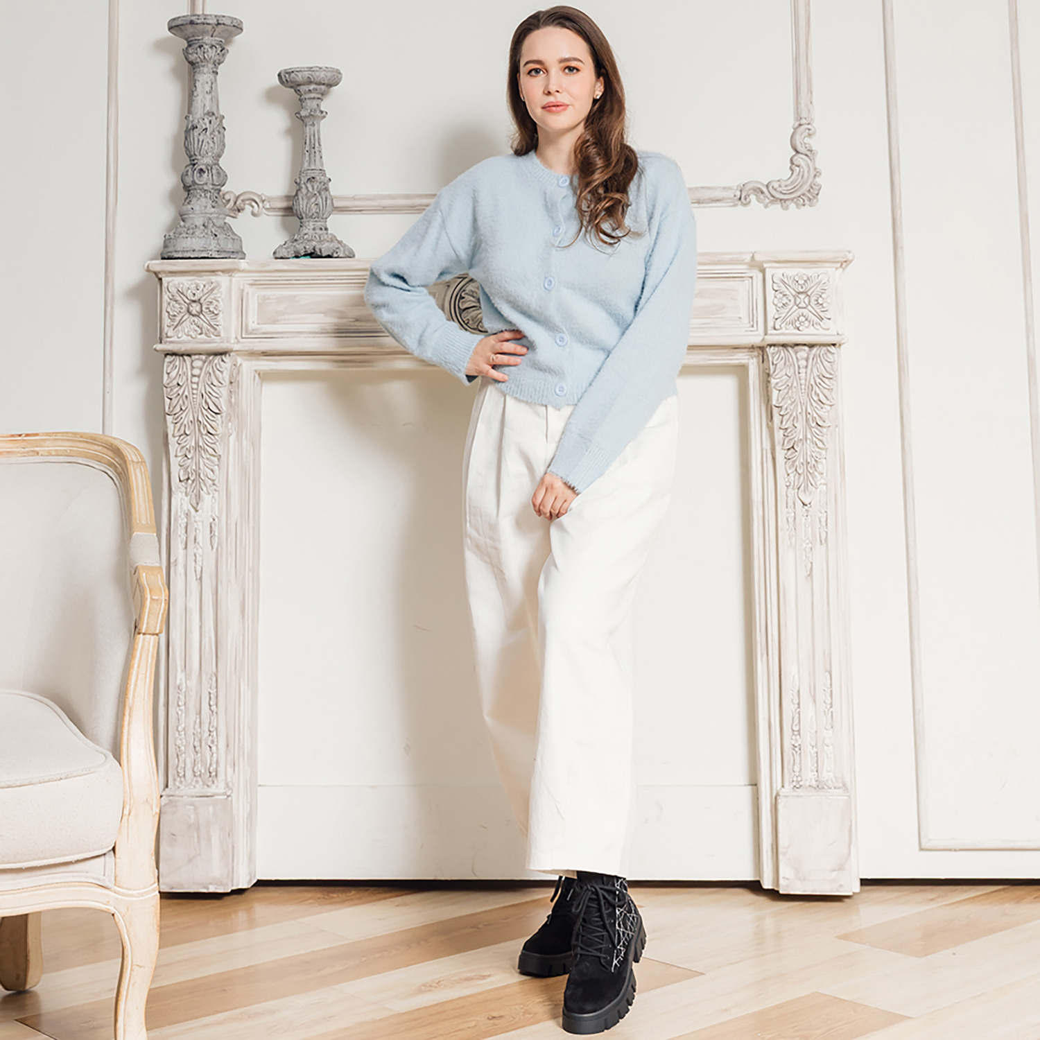 ブソラ はっ水山羊革 軽量ボリュームソール レースアップブーツ