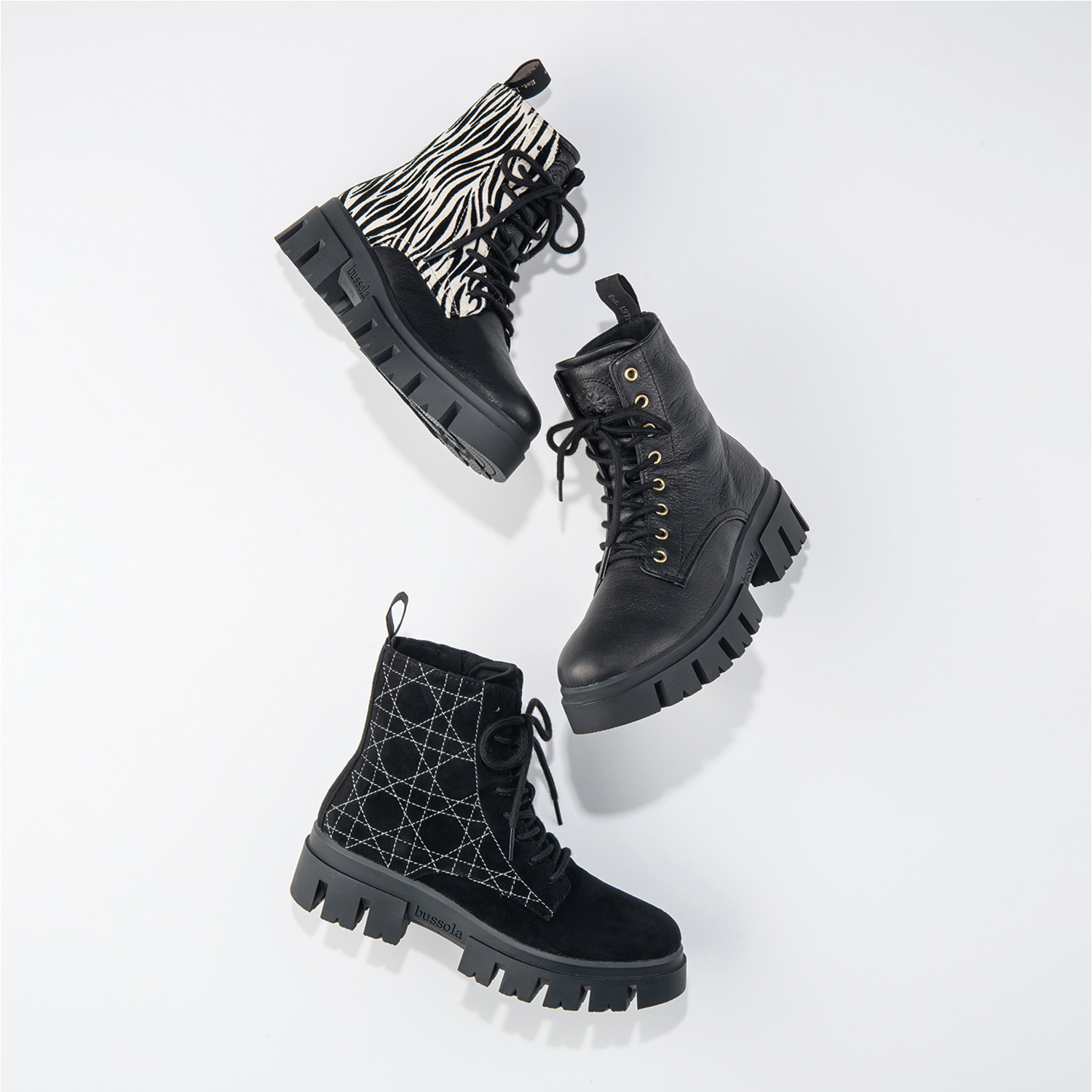 ブソラ はっ水山羊革 軽量ボリュームソール レースアップブーツ