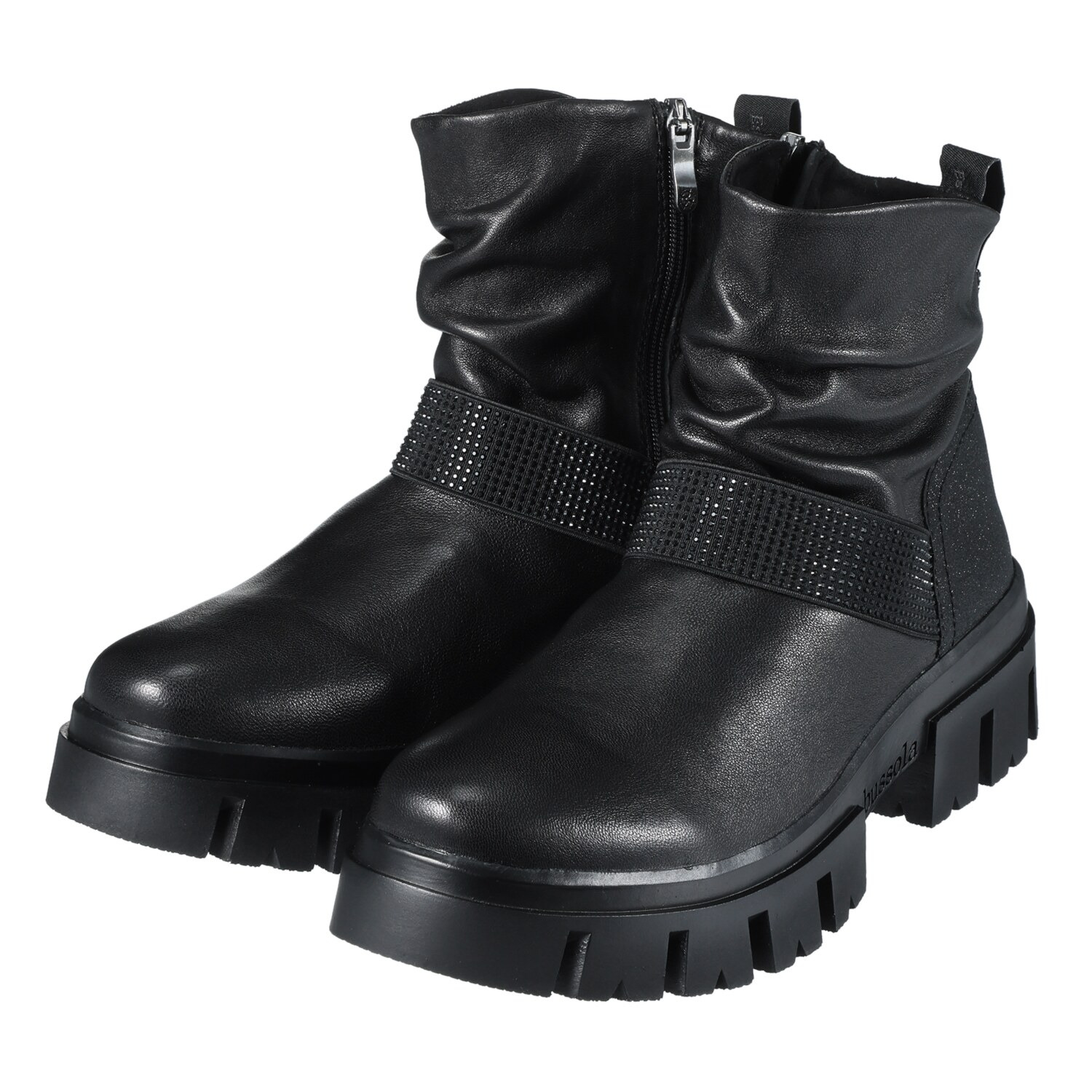 ブソラ はっ水山羊革 ラインストーンベルト ギャザーブーツ