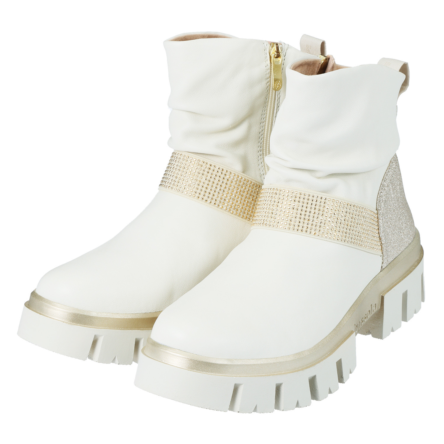 ブソラ はっ水山羊革 ラインストーンベルト ギャザーブーツ