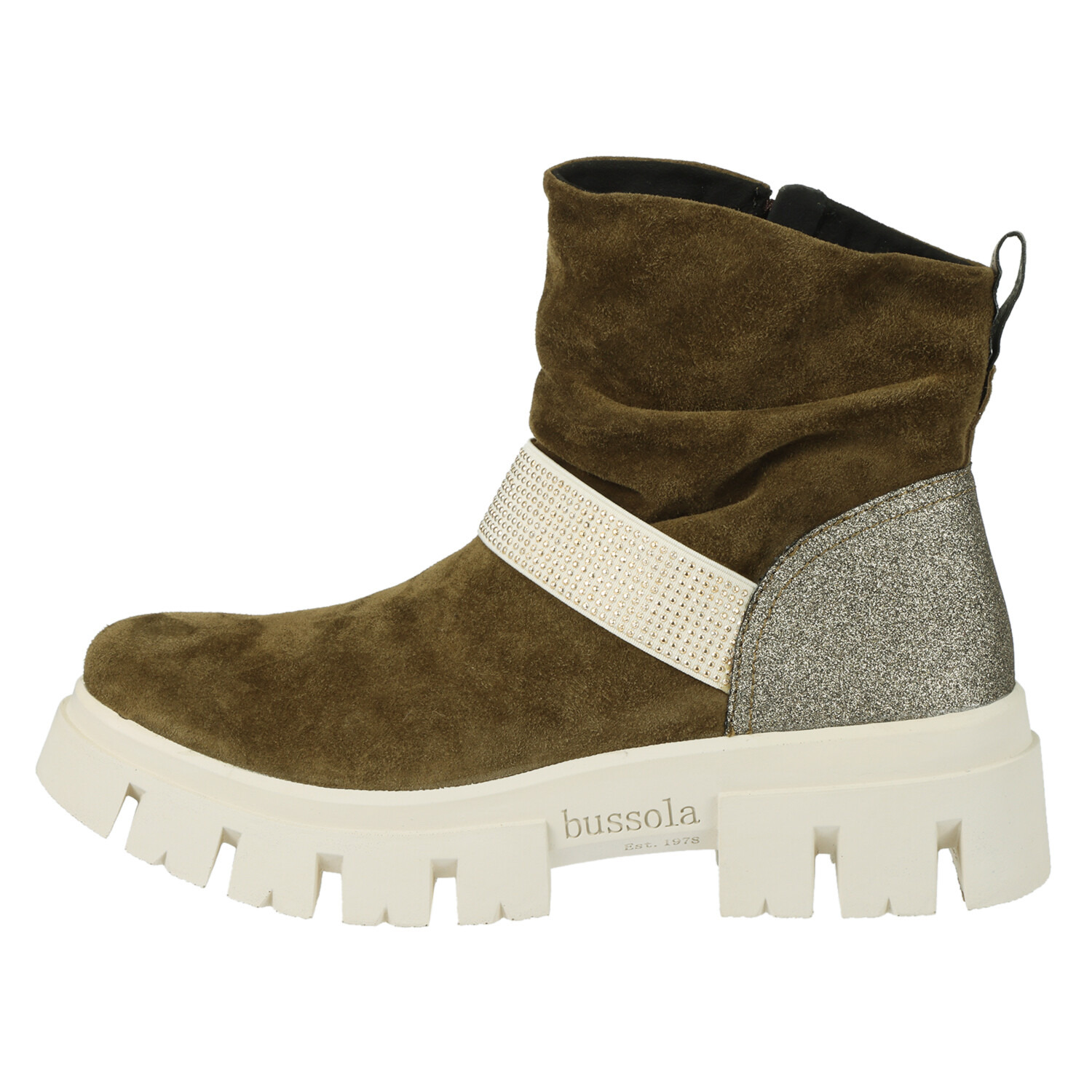 ブソラ はっ水山羊革 ラインストーンベルト ギャザーブーツ