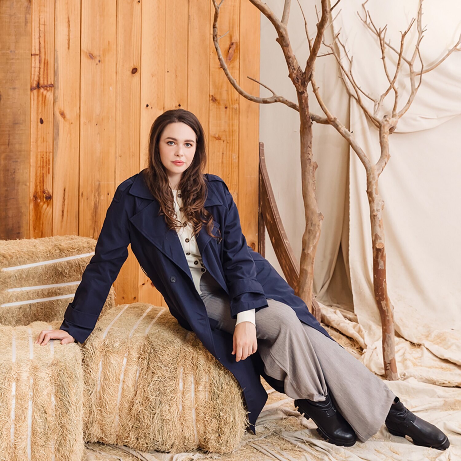 ブソラ はっ水山羊革 ラインストーンベルト ギャザーブーツ