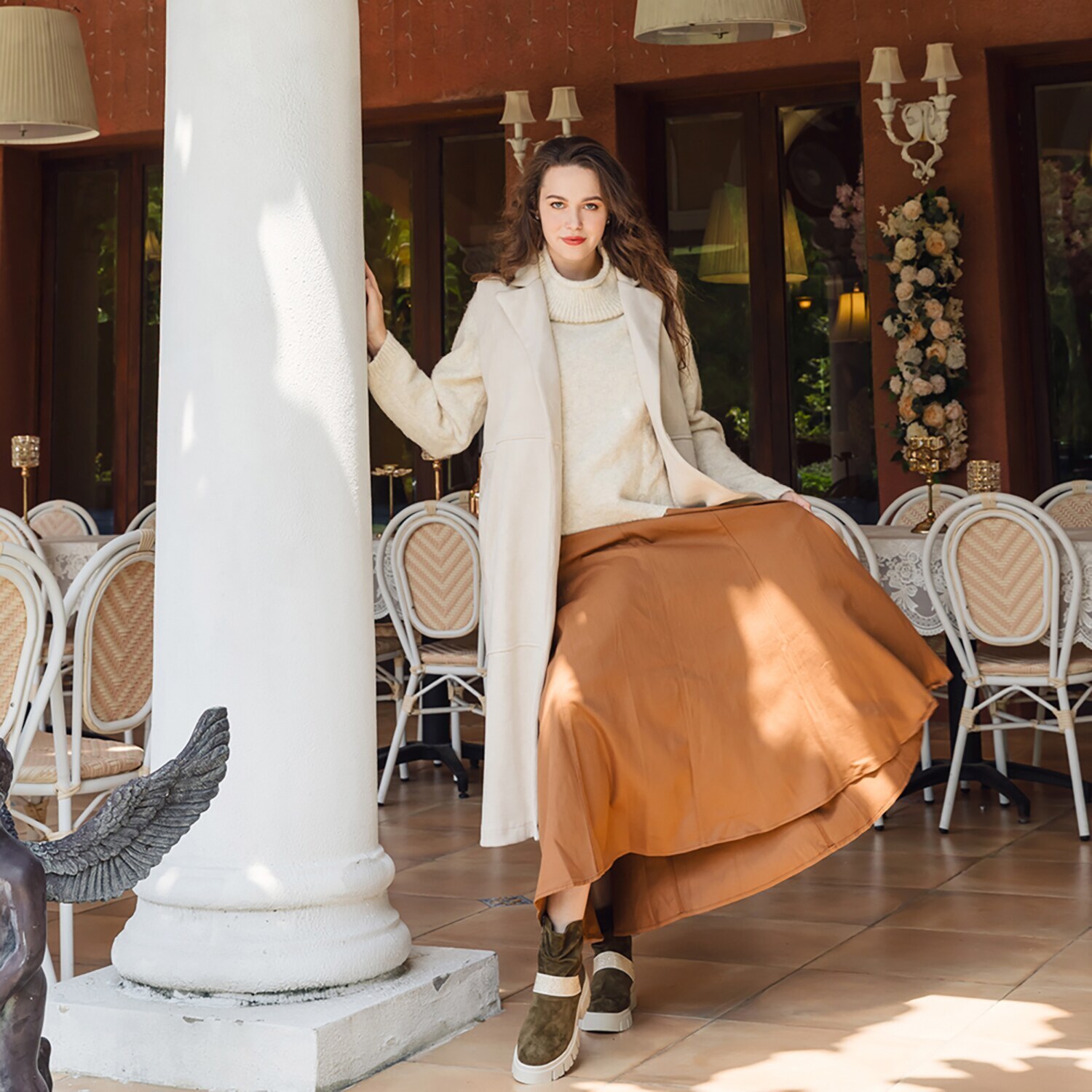 ブソラ はっ水山羊革 ラインストーンベルト ギャザーブーツ