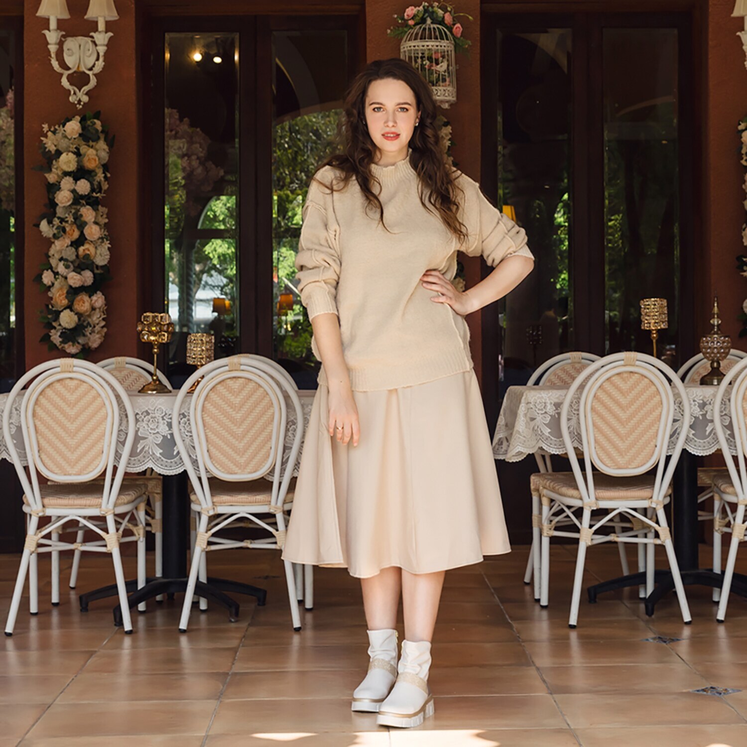 ブソラ はっ水山羊革 ラインストーンベルト ギャザーブーツ